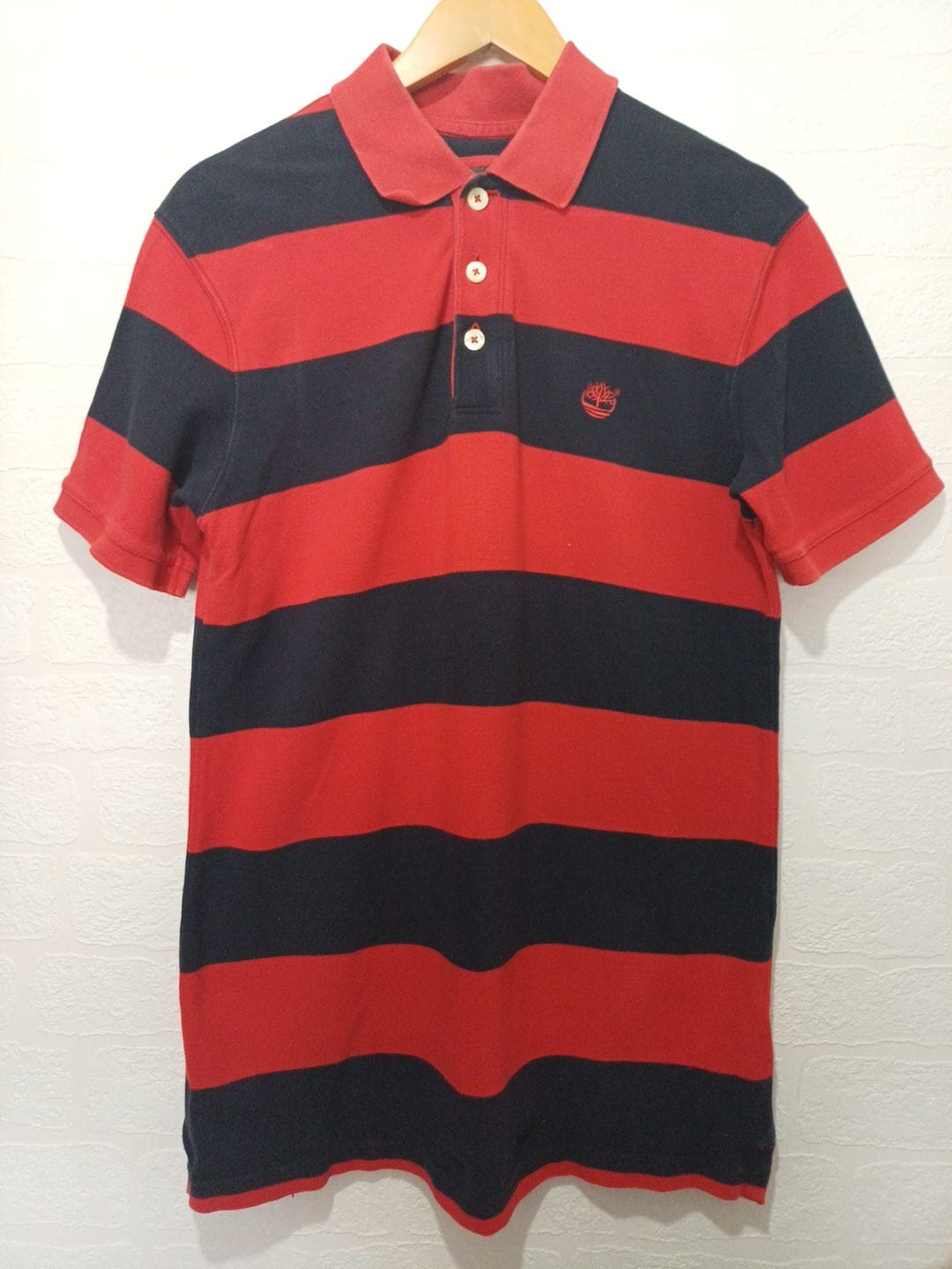 Men's Polo Shirt Timberland Earth Keepers Red & Black Regular Fit Medium Approx. 19.5" PTP - Very Good Condition