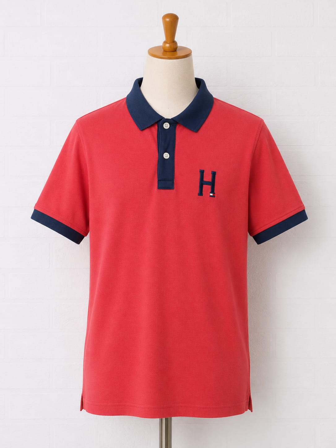 Men's Polo Shirt Tommy Hilfiger Coral Red Large Approx. 21" PTP - Good Condition