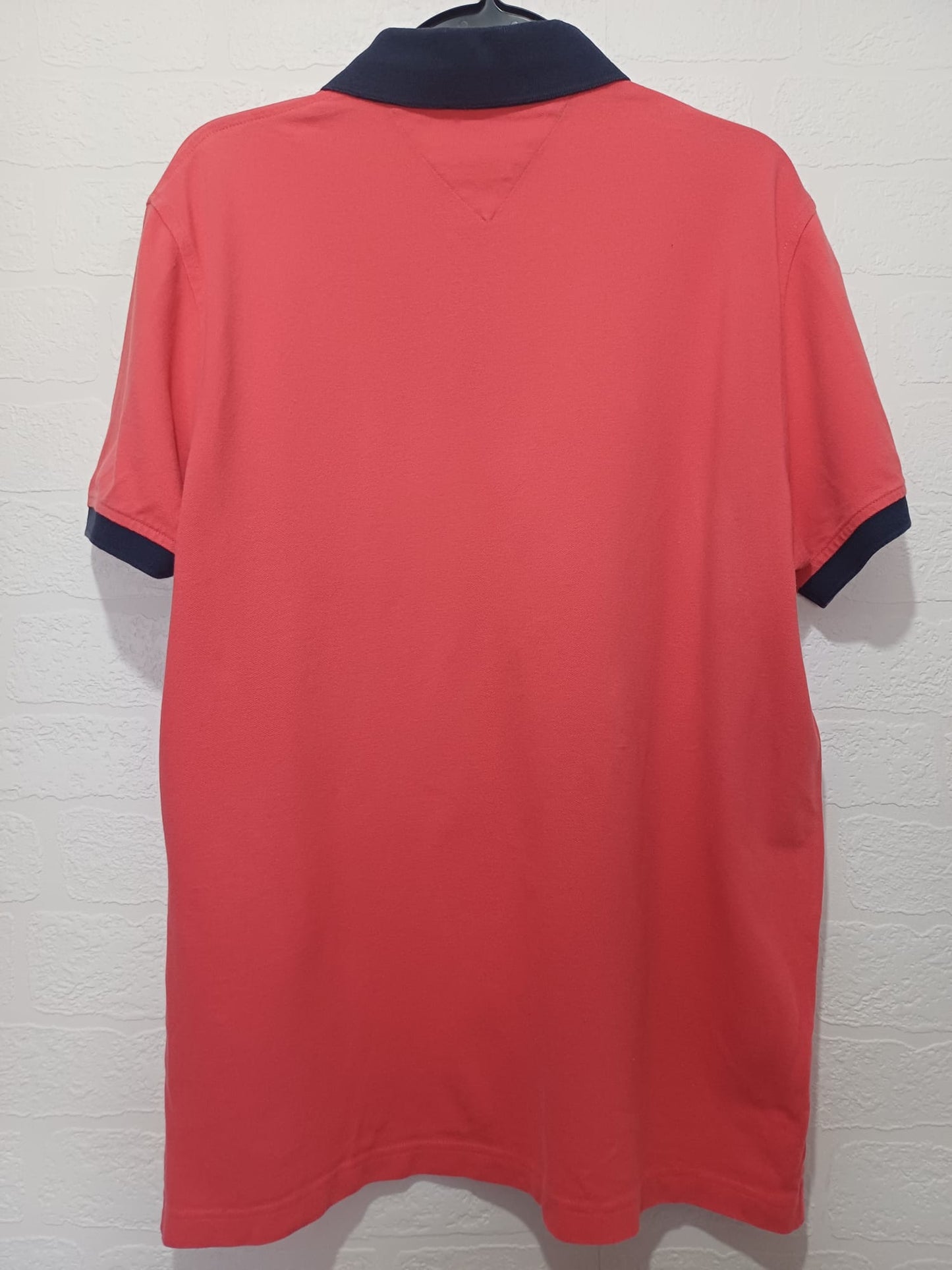 Men's Polo Shirt Tommy Hilfiger Coral Red Large Approx. 21" PTP - Good Condition