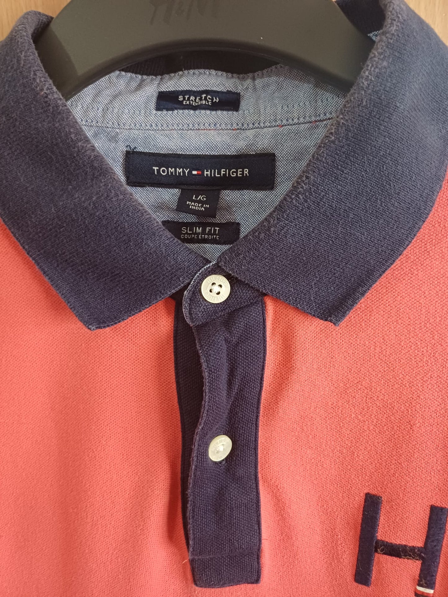 Men's Polo Shirt Tommy Hilfiger Coral Red Large Approx. 21" PTP - Good Condition