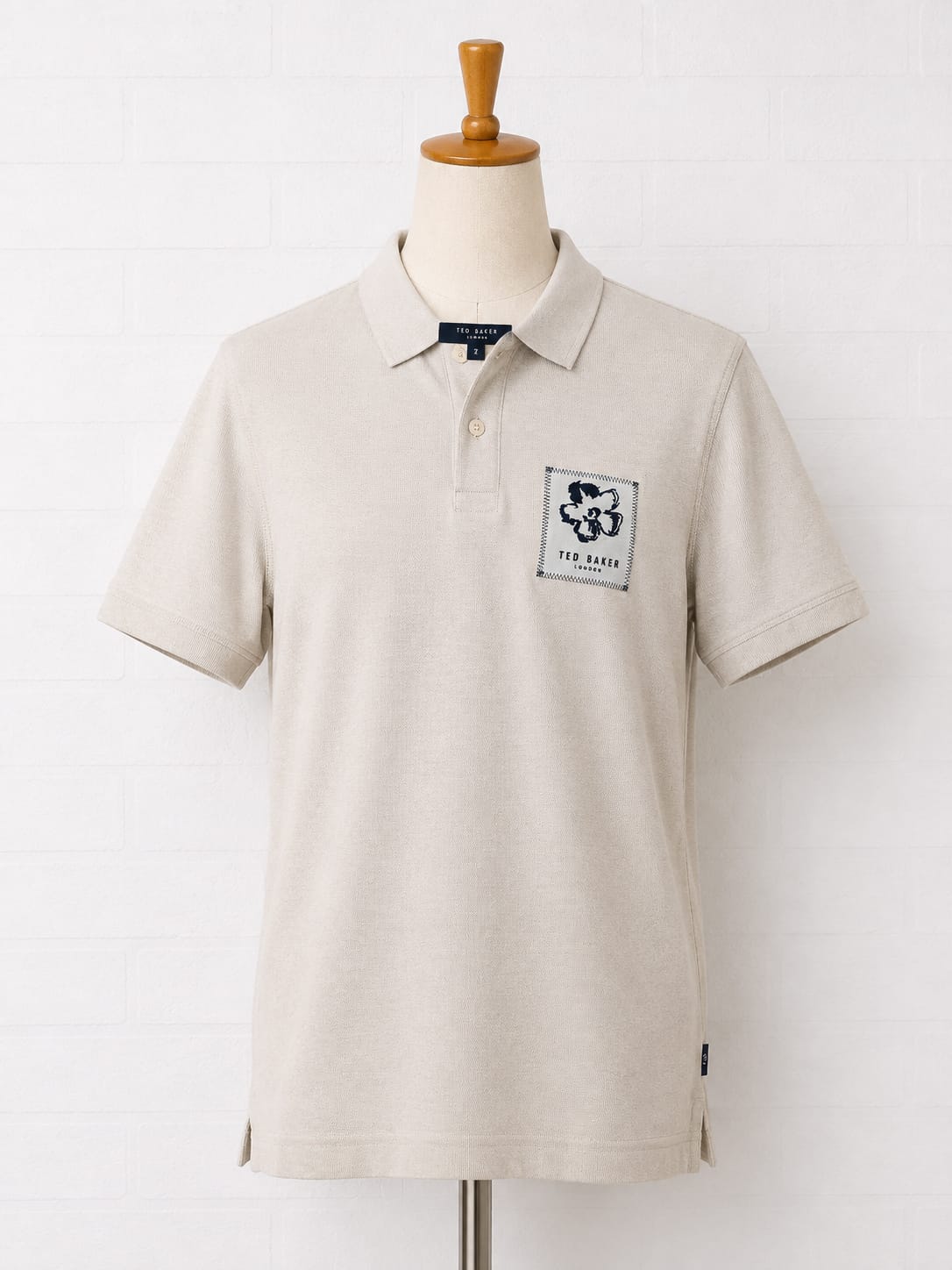Men's Polo Shirt Ted Baker Cream Size 3 Medium Approx. 21" PTP - Like New Condition