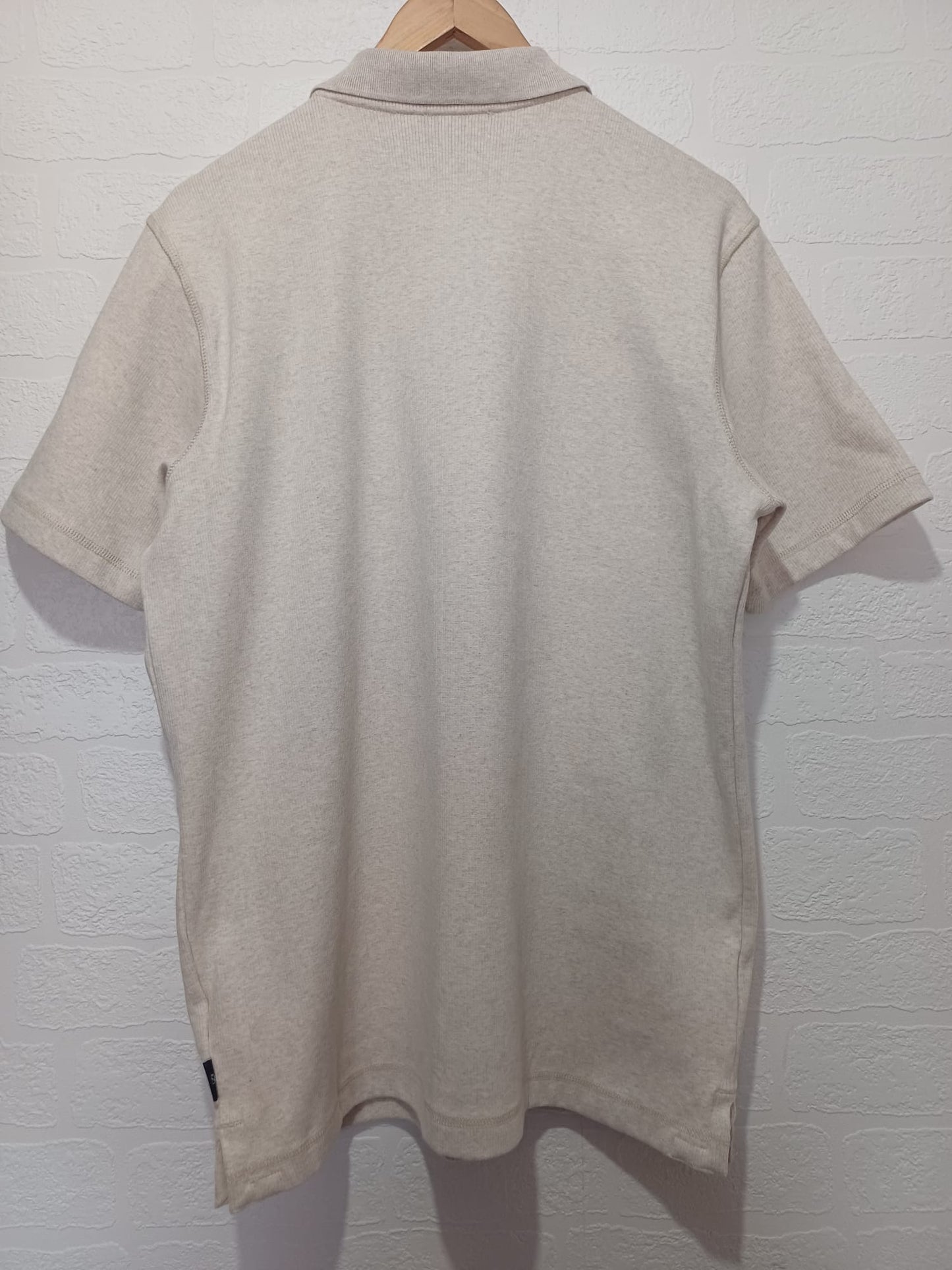 Men's Polo Shirt Ted Baker Cream Size 3 Medium Approx. 21" PTP - Like New Condition