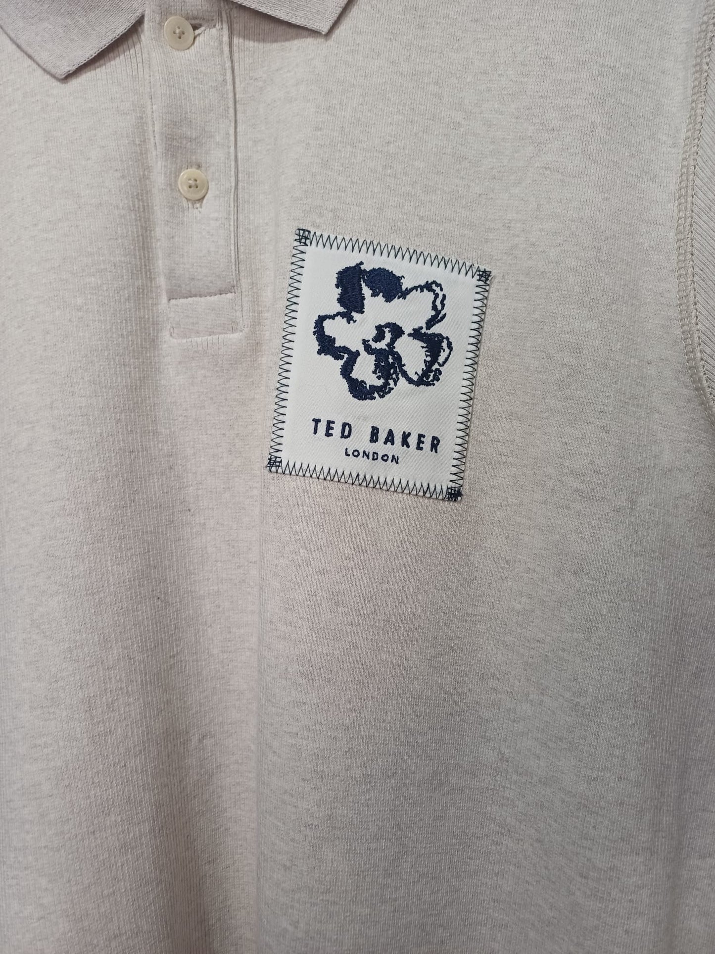 Men's Polo Shirt Ted Baker Cream Size 3 Medium Approx. 21" PTP - Like New Condition