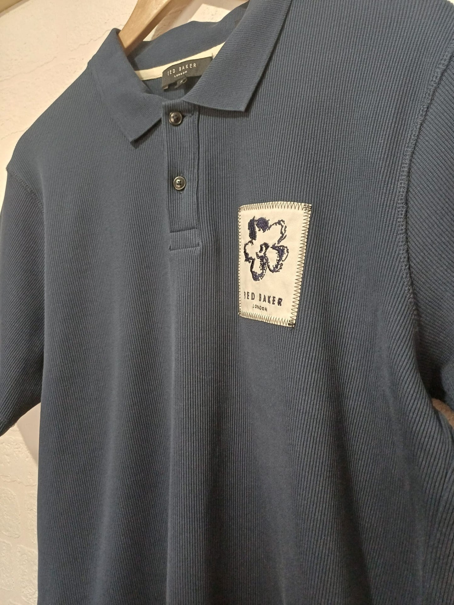 Men's Polo Shirt Ted Baker Navy Blue Size 3 Medium Approx. 21" PTP - Like New Condition