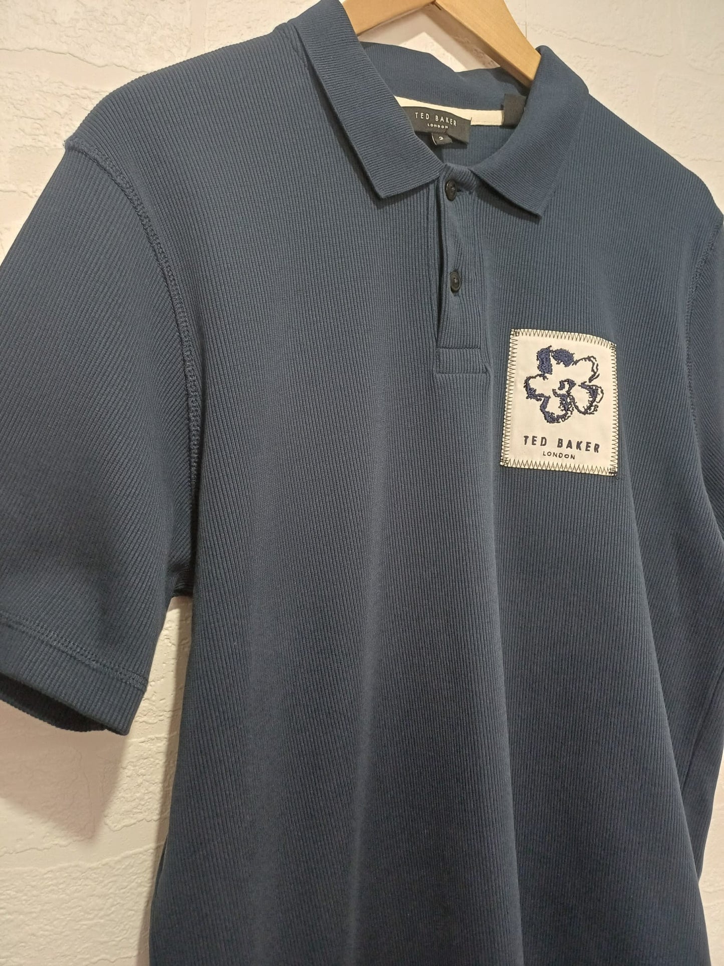 Men's Polo Shirt Ted Baker Navy Blue Size 3 Medium Approx. 21" PTP - Like New Condition