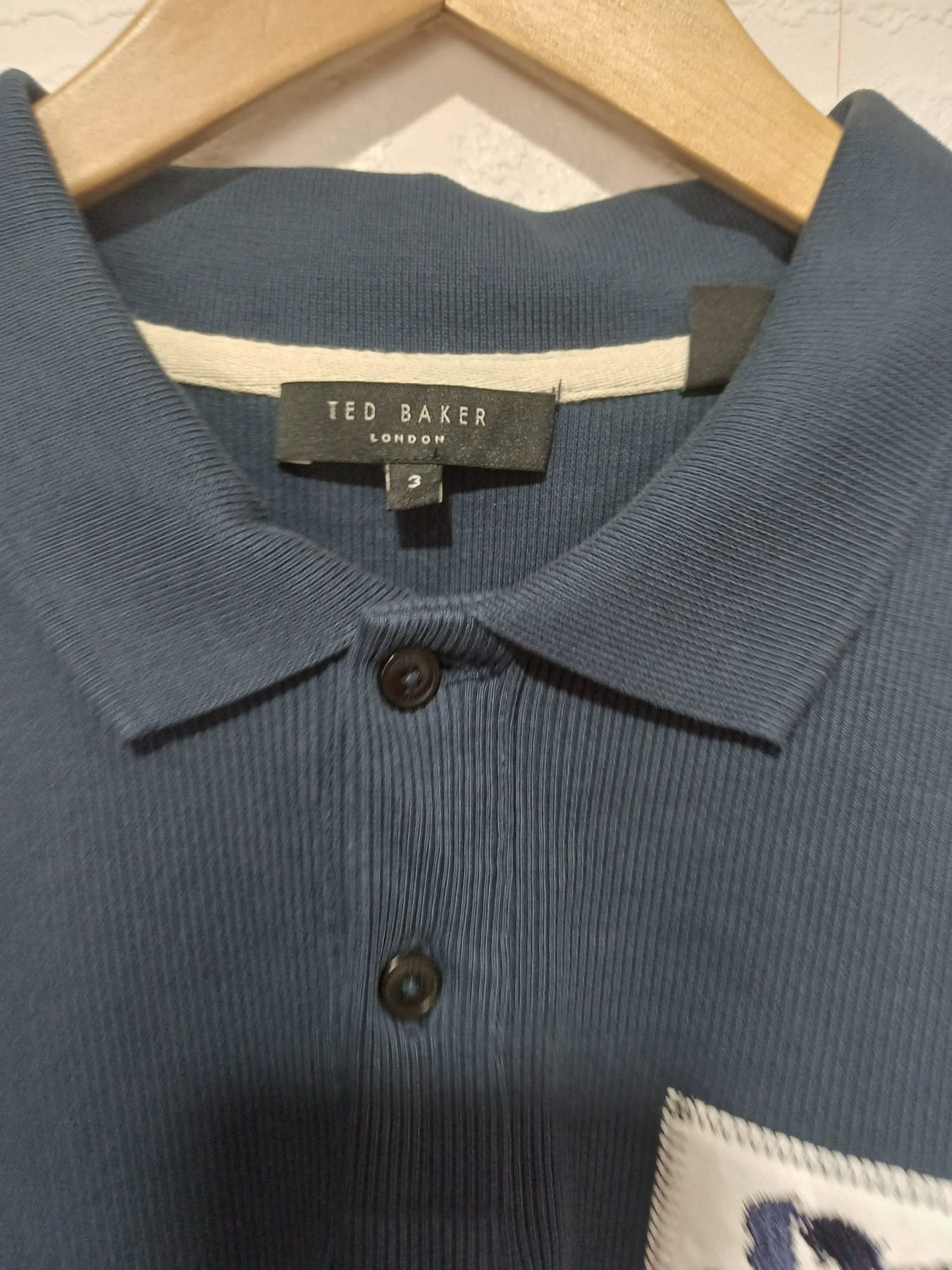 Men's Polo Shirt Ted Baker Navy Blue Size 3 Medium Approx. 21" PTP - Like New Condition