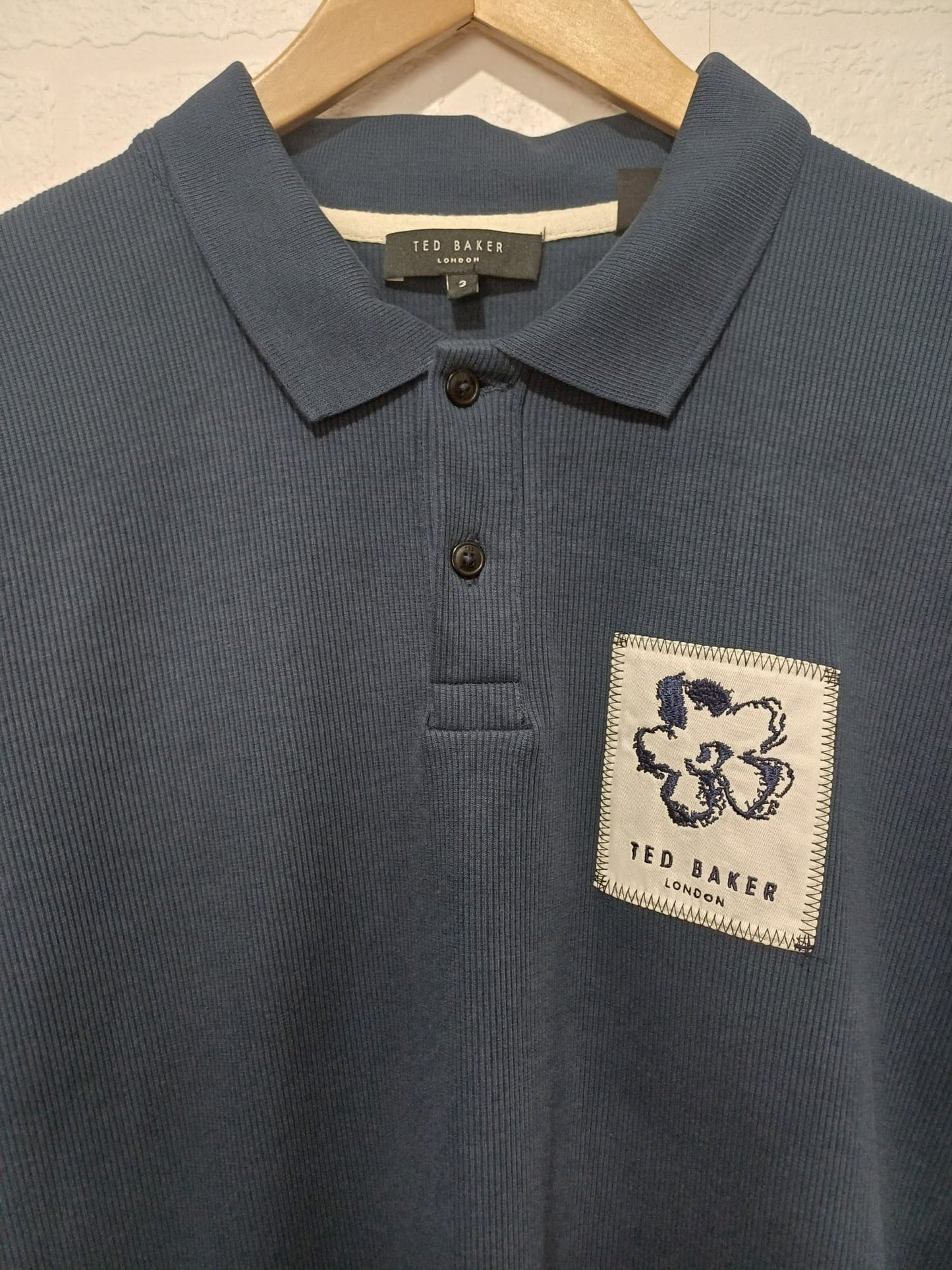 Men's Polo Shirt Ted Baker Navy Blue Size 3 Medium Approx. 21" PTP - Like New Condition