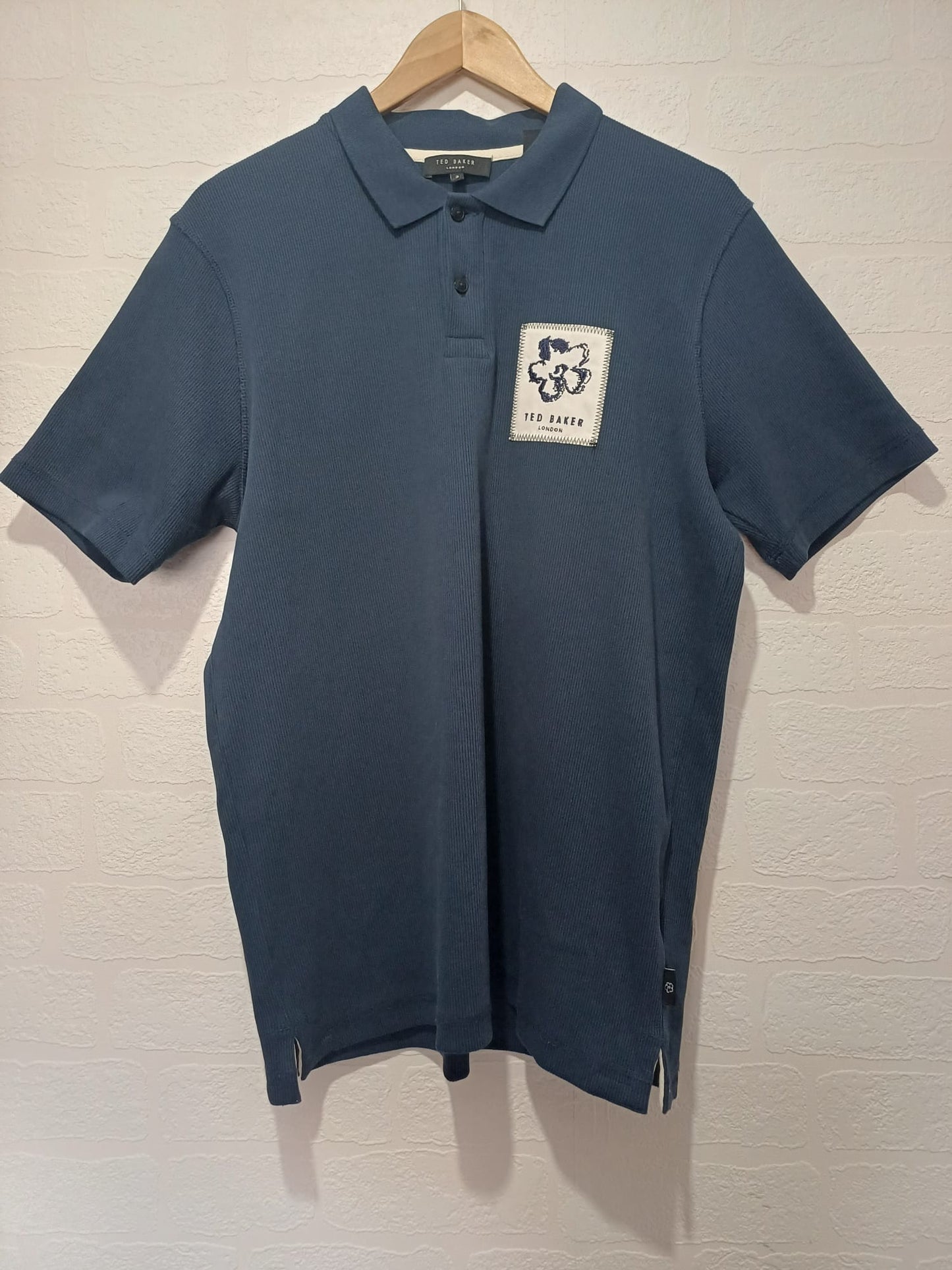 Men's Polo Shirt Ted Baker Navy Blue Size 3 Medium Approx. 21" PTP - Like New Condition
