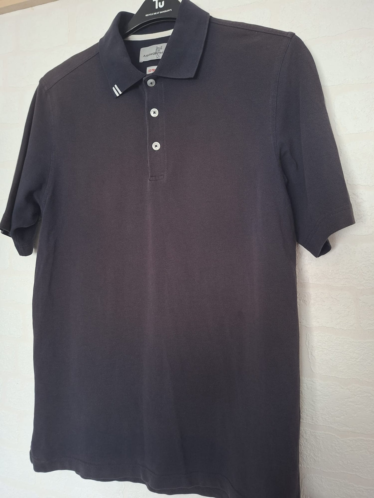 Men's Polo Shirt Ashworth EZ-TEC Faded Navy Blue Medium Approx. 21" PTP - Good Condition