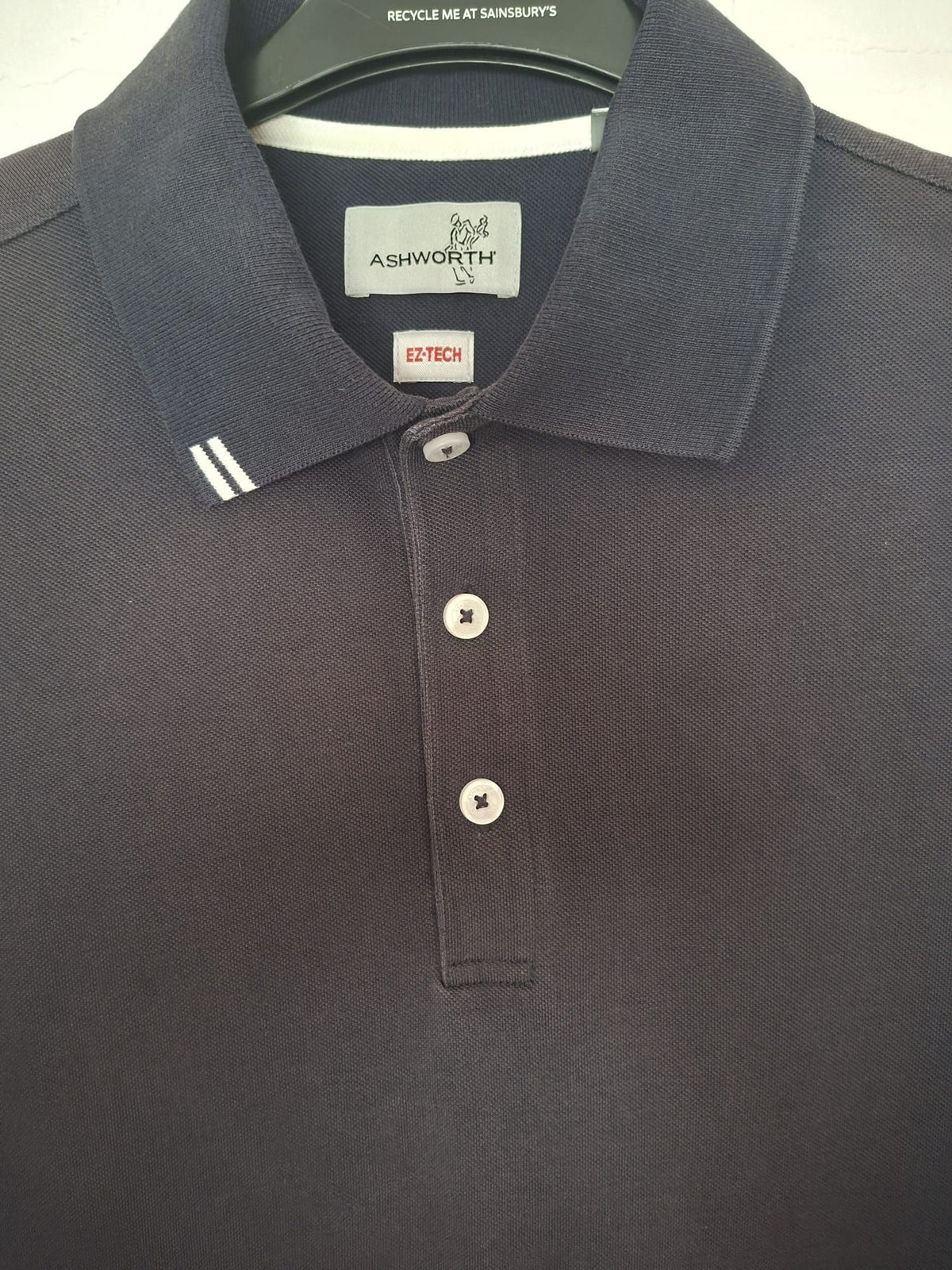 Men's Polo Shirt Ashworth EZ-TEC Faded Navy Blue Medium Approx. 21" PTP - Good Condition