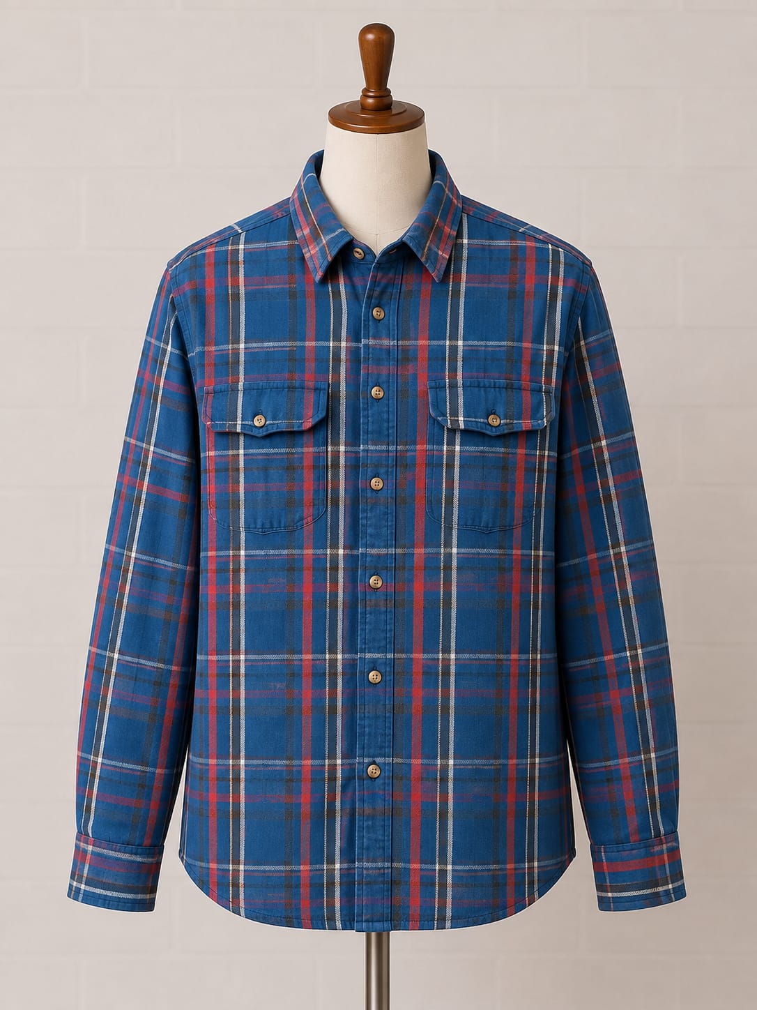 Men's Flannel Shirt Ozark Wilderness Blue/Red Size Large Approx. 24" PTP - Great Condition