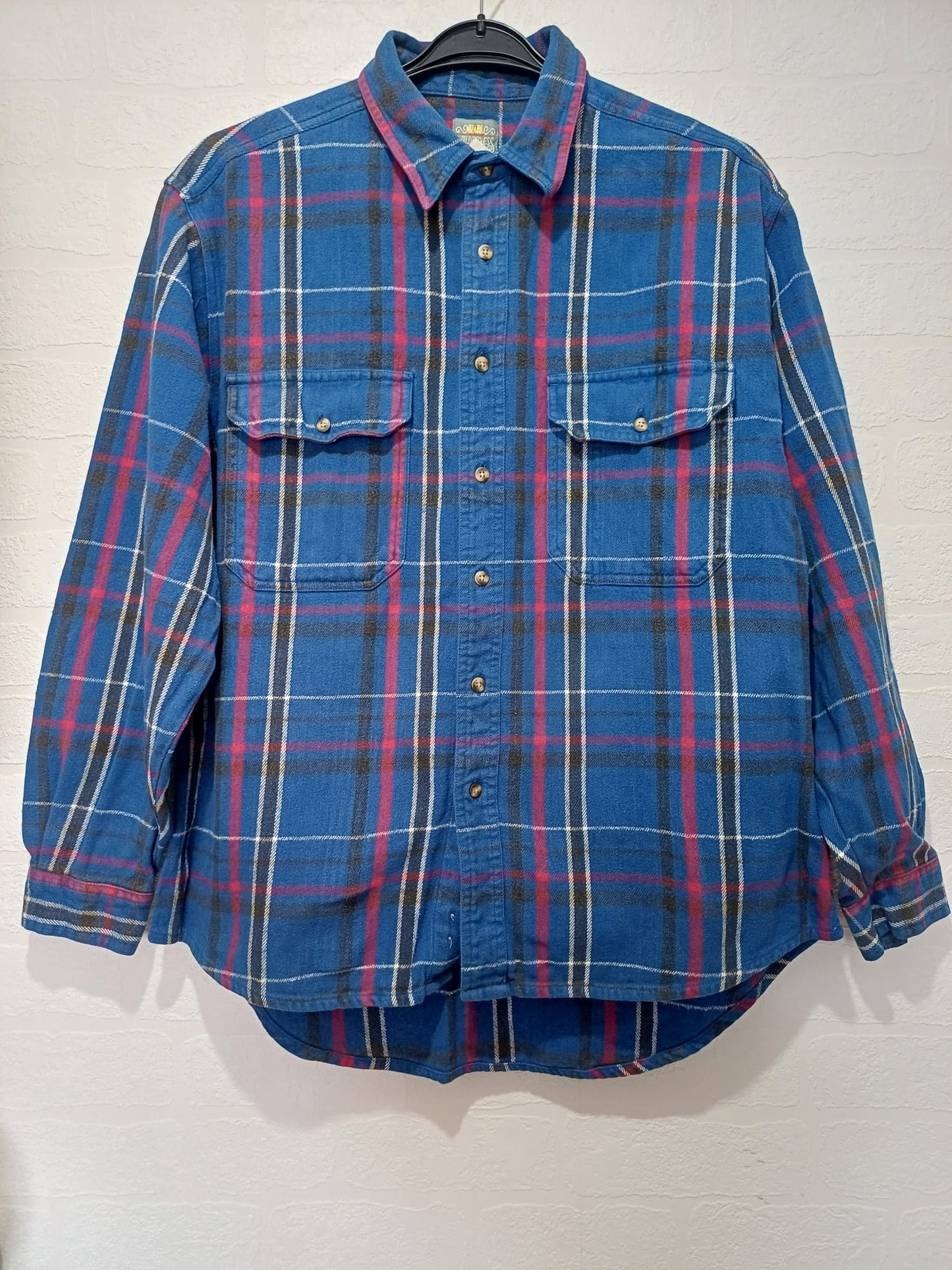 Men's Flannel Shirt Ozark Wilderness Blue/Red Size Large Approx. 24" PTP - Great Condition
