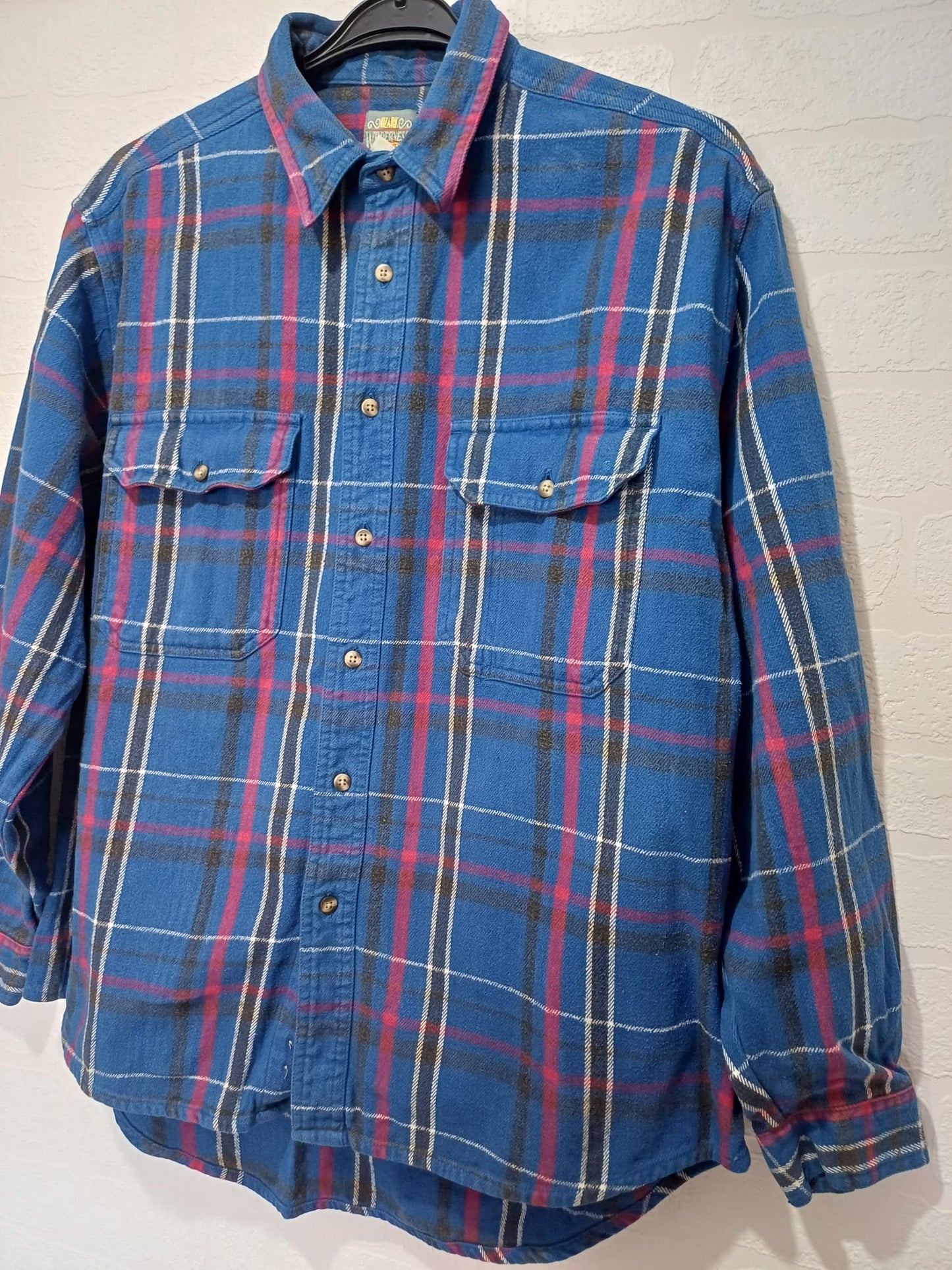 Men's Flannel Shirt Ozark Wilderness Blue/Red Size Large Approx. 24" PTP - Great Condition