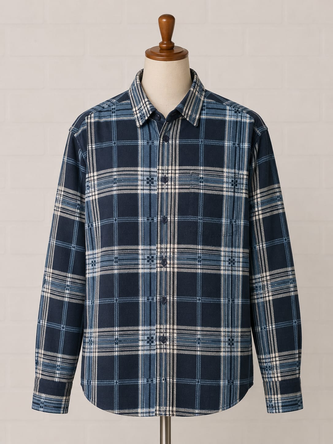 Men's Flannel Shirt Country Club Blue/White Check Button Front Size XL Approx. 23.5" PTP - Great Condition