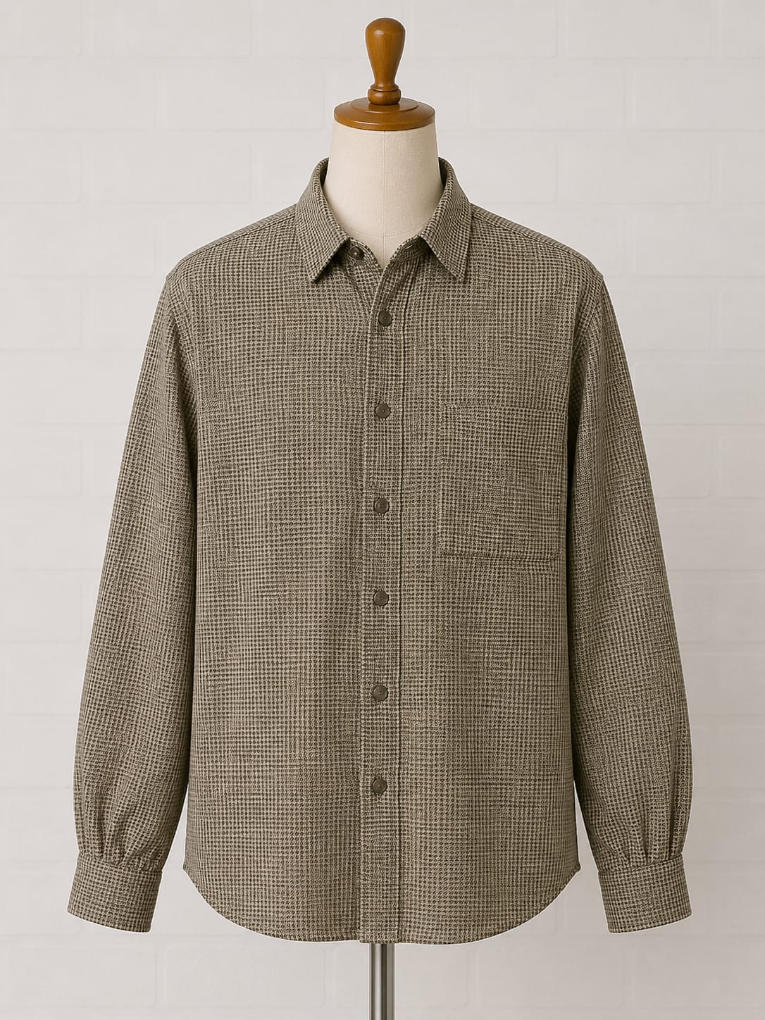 Men's Flannel Shirt Crazy Horse Clay Born Khaki/Black Check Size Large Approx. 25" PTP - Great Condition