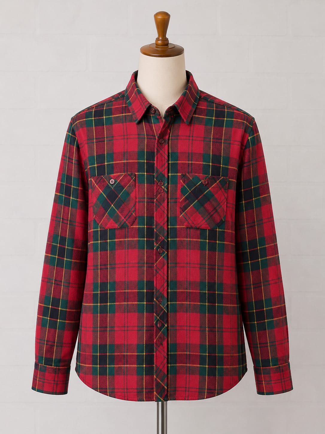 Men's Flannel Shirt Big Nami Red/Green Tartan Vintage Italian Size 40 Approx. 20.5" PTP - Great Condition