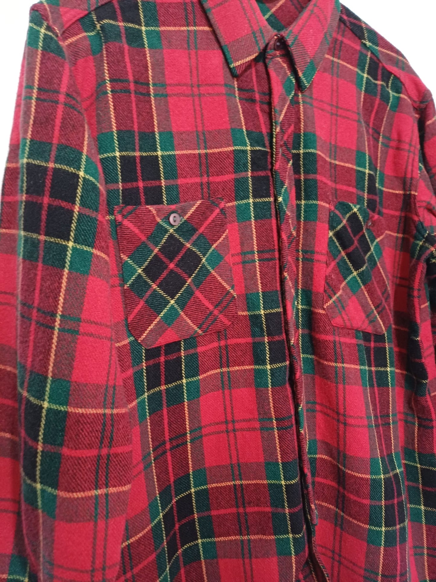 Men's Flannel Shirt Big Nami Red/Green Tartan Vintage Italian Size 40 Approx. 20.5" PTP - Great Condition