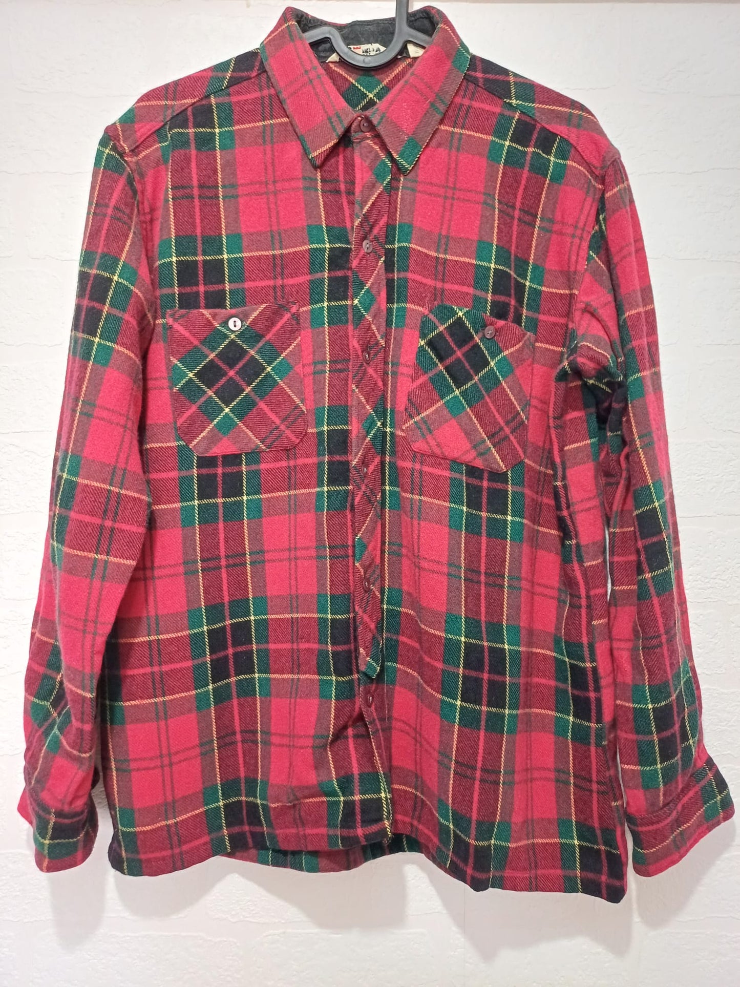 Men's Flannel Shirt Big Nami Red/Green Tartan Vintage Italian Size 40 Approx. 20.5" PTP - Great Condition