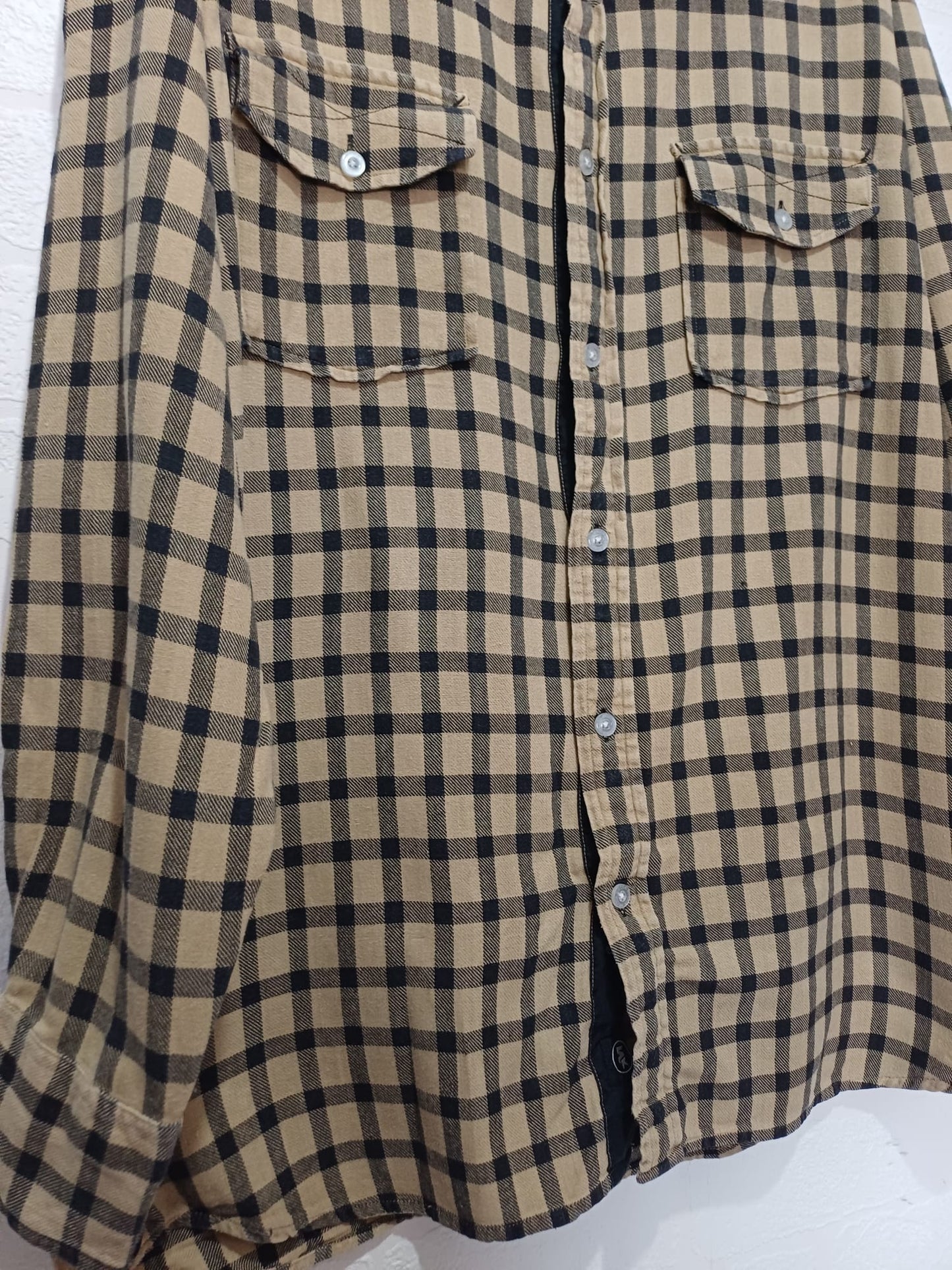 Men's Flannel Shirt Mecca Apparel Mustard/Black Button Front Size XL Approx. 24" PTP - Great Condition