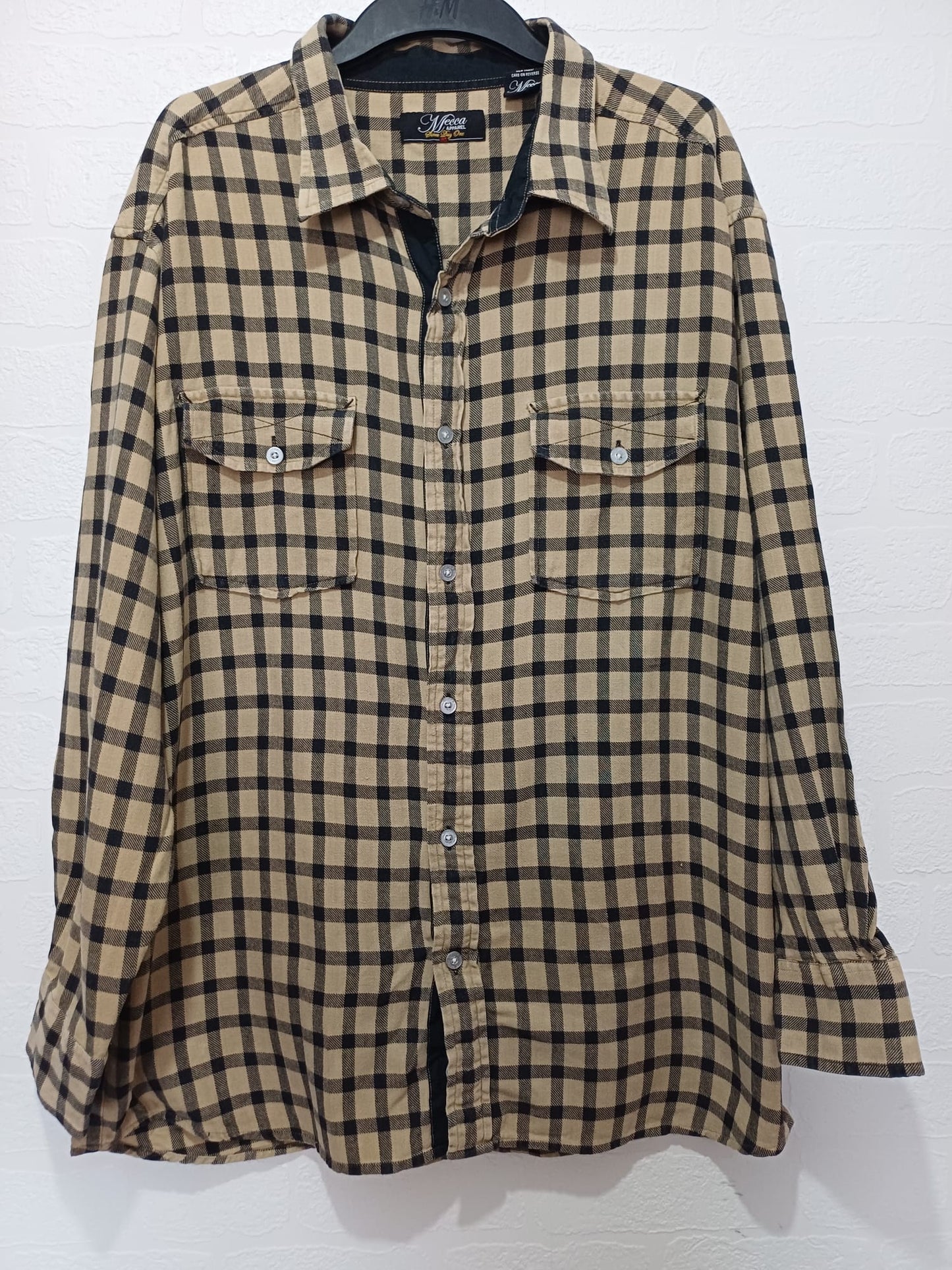 Men's Flannel Shirt Mecca Apparel Mustard/Black Button Front Size XL Approx. 24" PTP - Great Condition