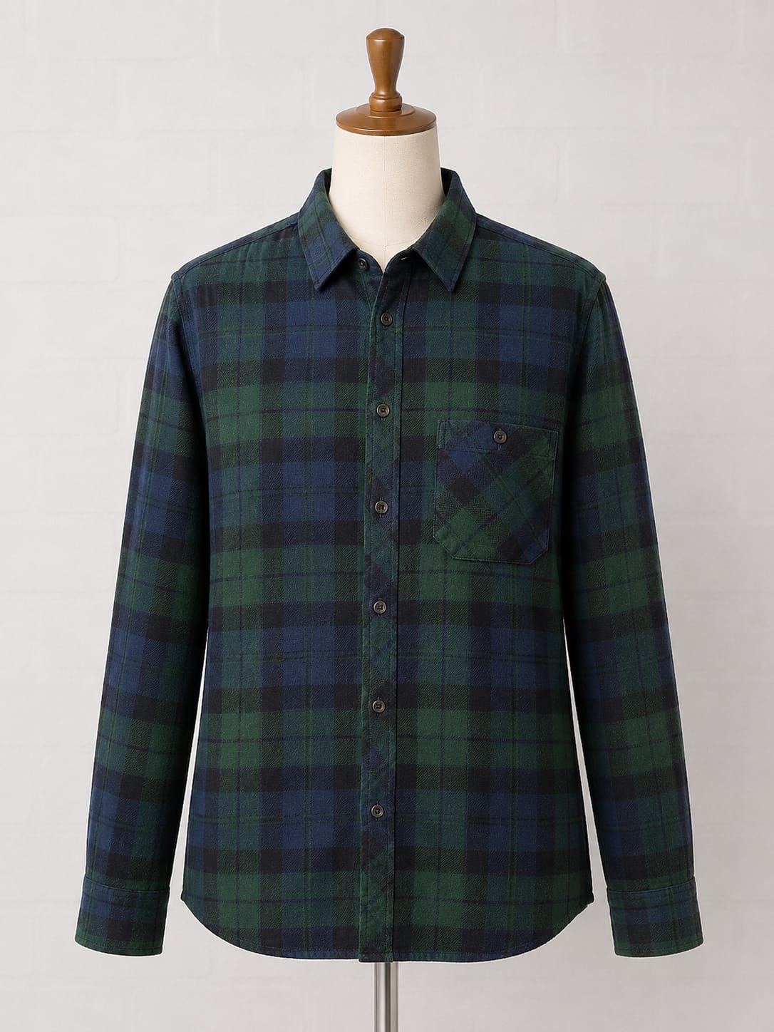 Men's Flannel Shirt John Partridge Green/Navy Size Small Approx. 18" PTP - Great Condition