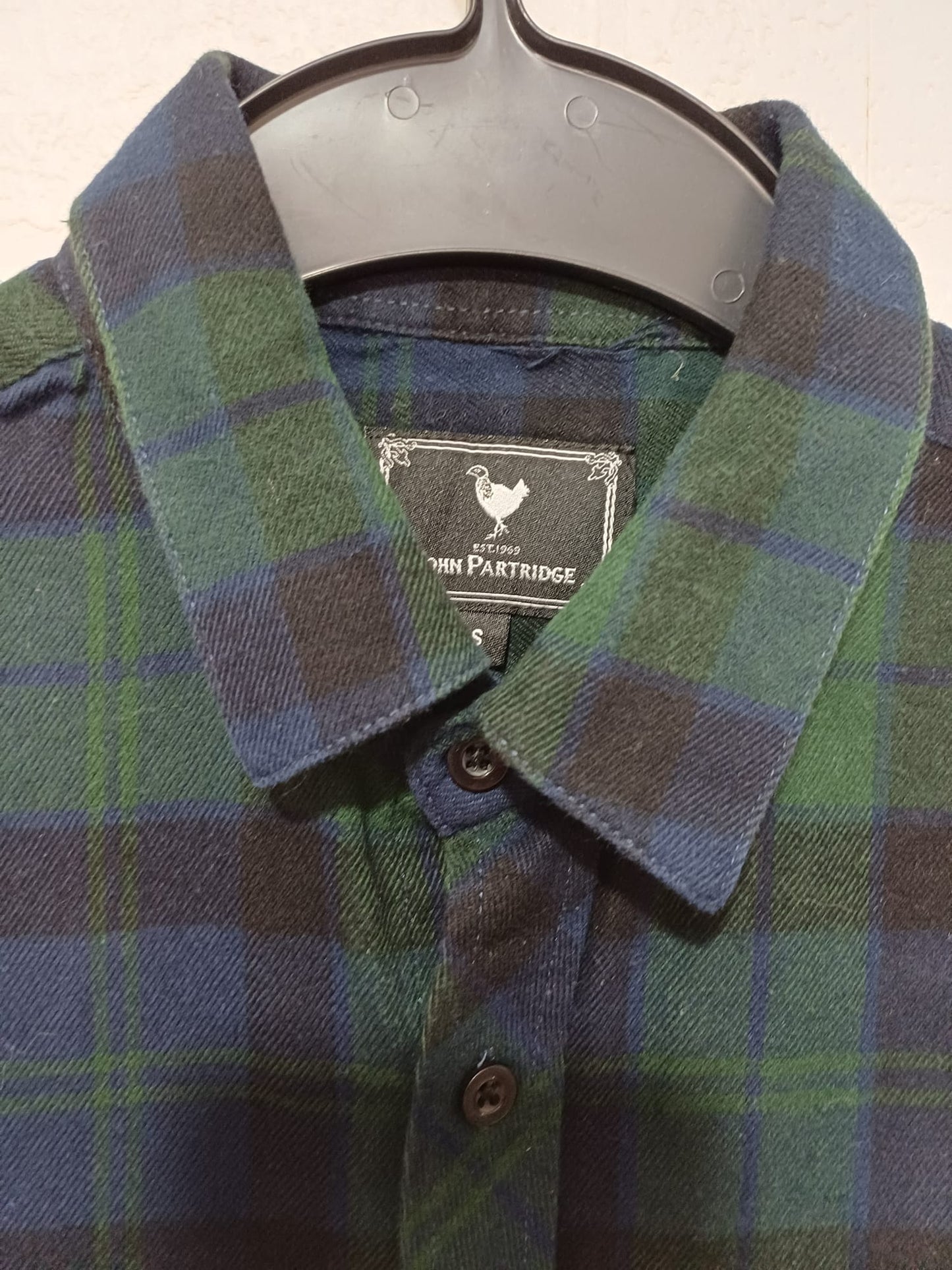 Men's Flannel Shirt John Partridge Green/Navy Size Small Approx. 18" PTP - Great Condition