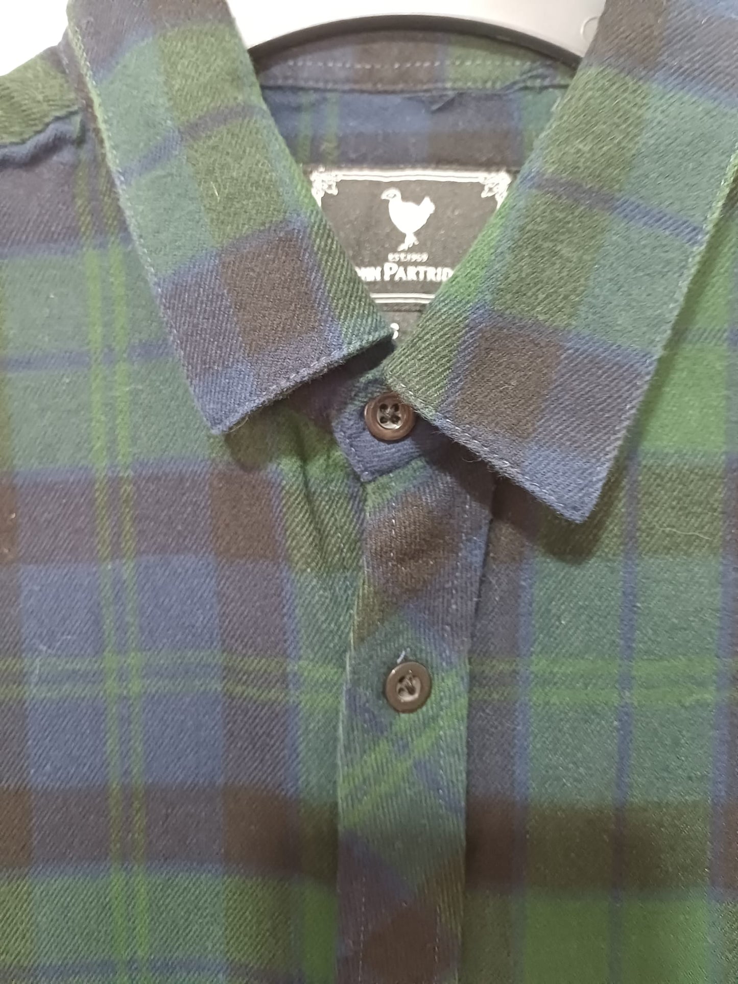 Men's Flannel Shirt John Partridge Green/Navy Size Small Approx. 18" PTP - Great Condition