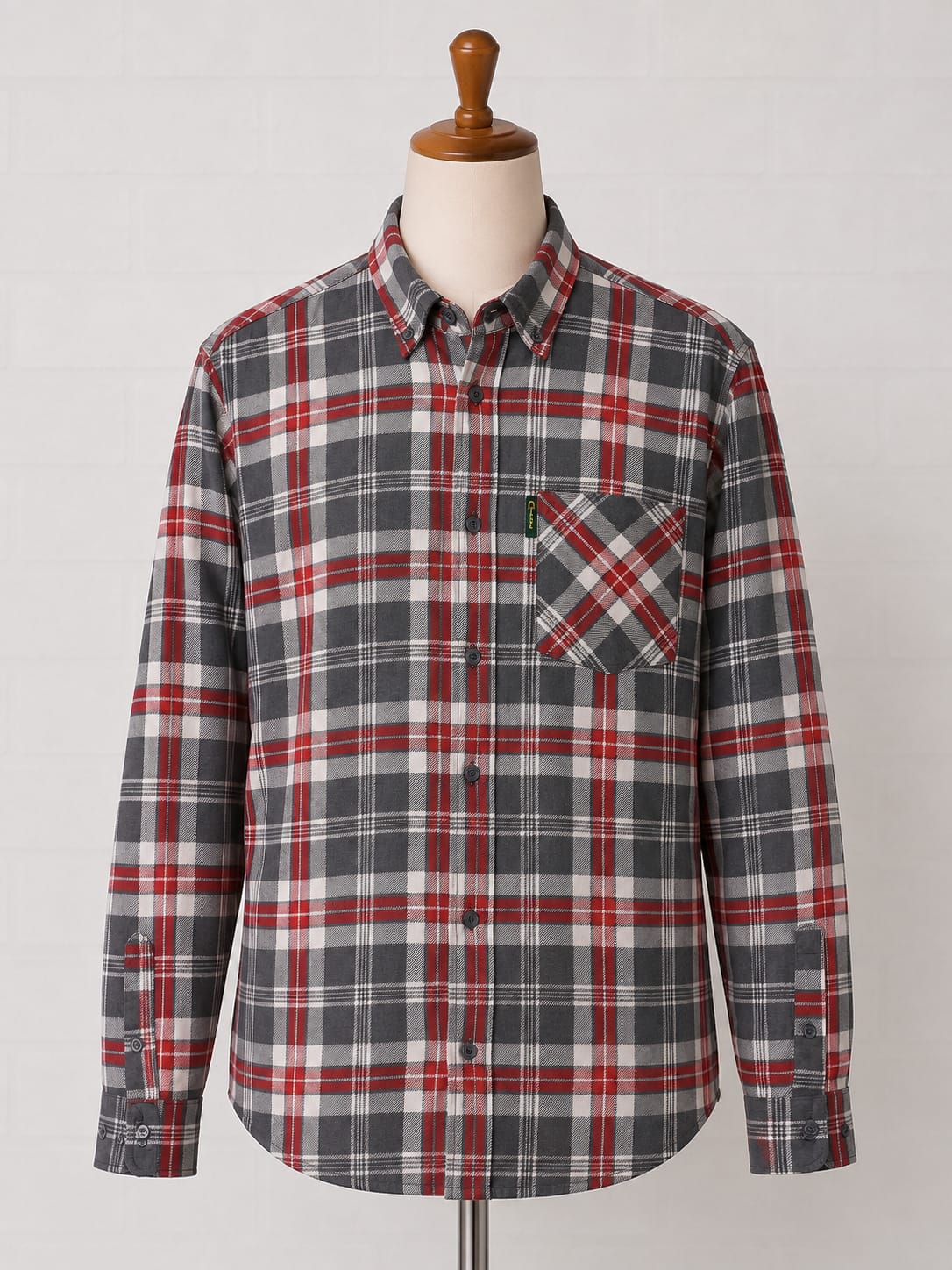 Men's Shirt Craytex Red/Grey Flannel Size Large Approx. 24" PTP - Very Good Condition