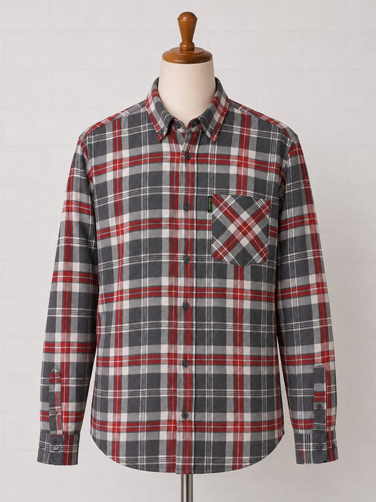 Men's Shirt Craytex Red/Grey Flannel Size Large Approx. 24" PTP - Very Good Condition