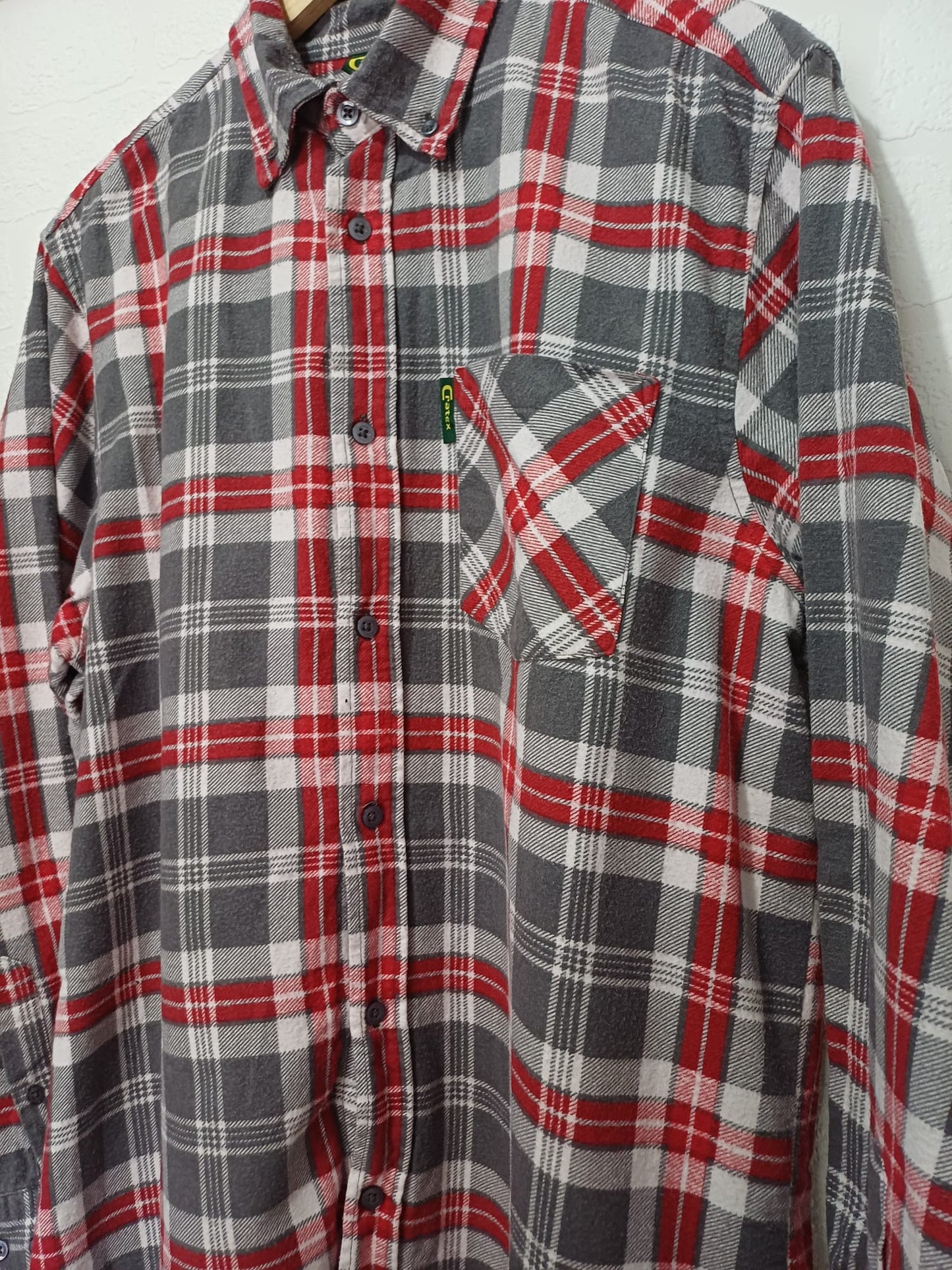 Men's Shirt Craytex Red/Grey Flannel Size Large Approx. 24" PTP - Very Good Condition