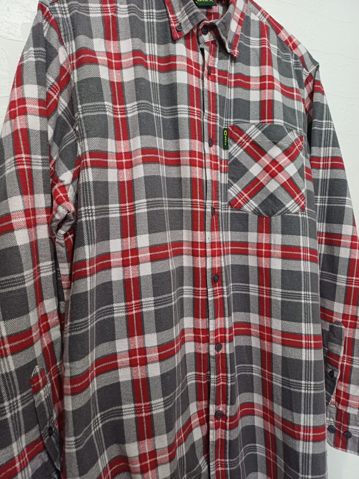 Men's Shirt Craytex Red/Grey Flannel Size Large Approx. 24" PTP - Very Good Condition