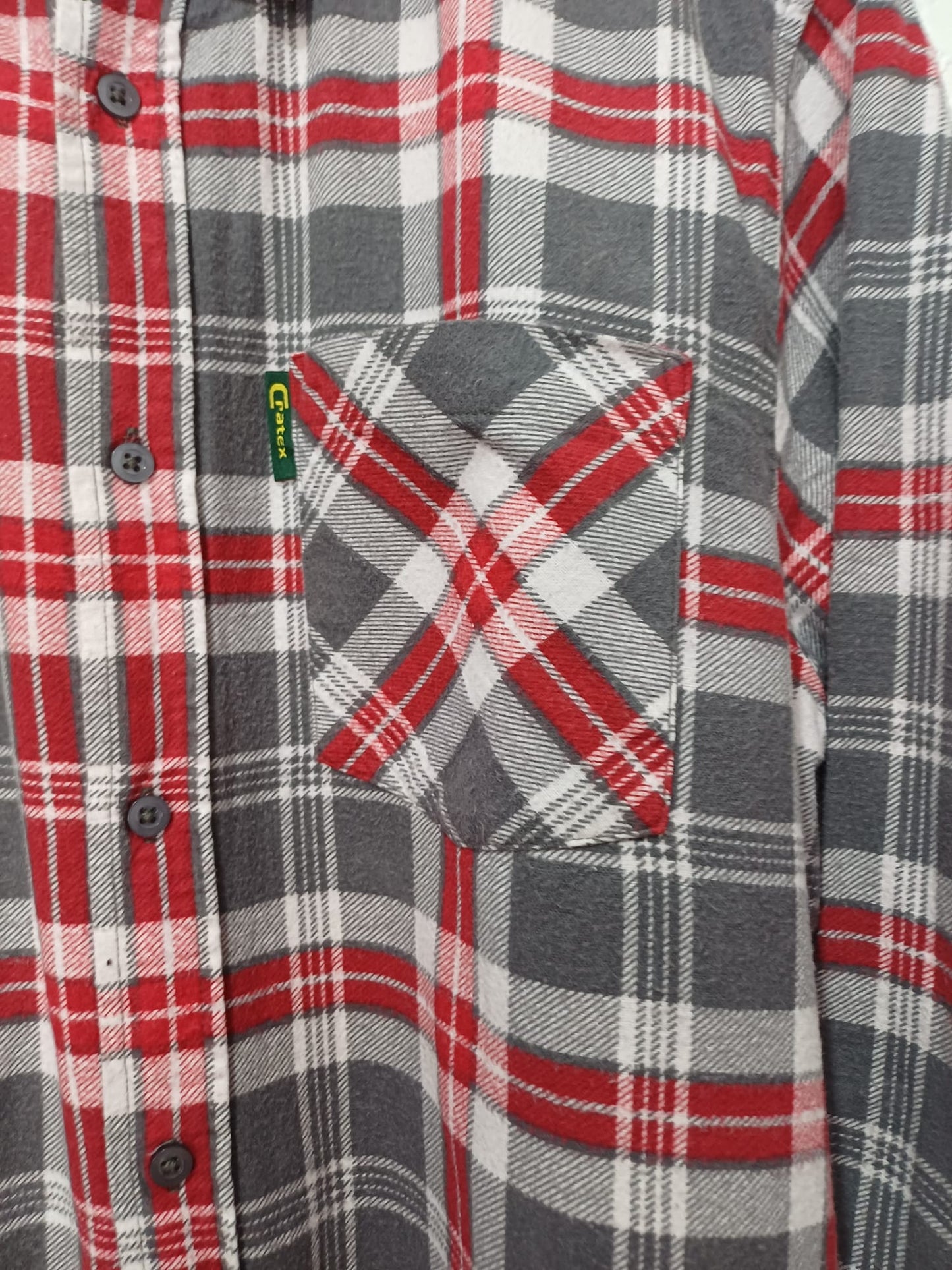 Men's Shirt Craytex Red/Grey Flannel Size Large Approx. 24" PTP - Very Good Condition