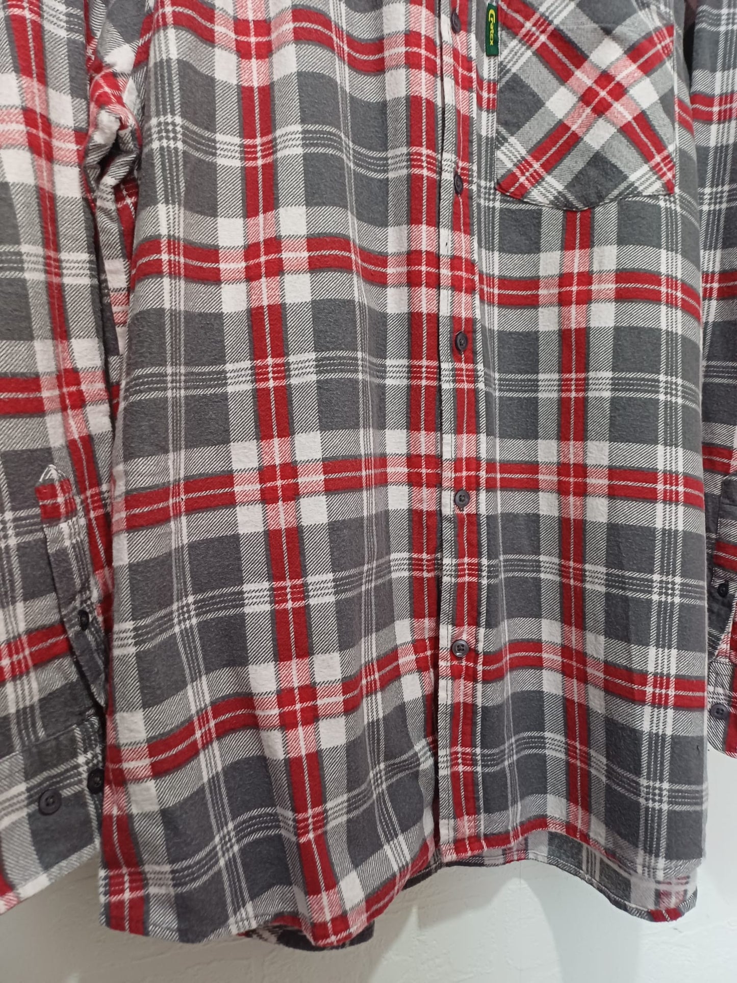 Men's Shirt Craytex Red/Grey Flannel Size Large Approx. 24" PTP - Very Good Condition