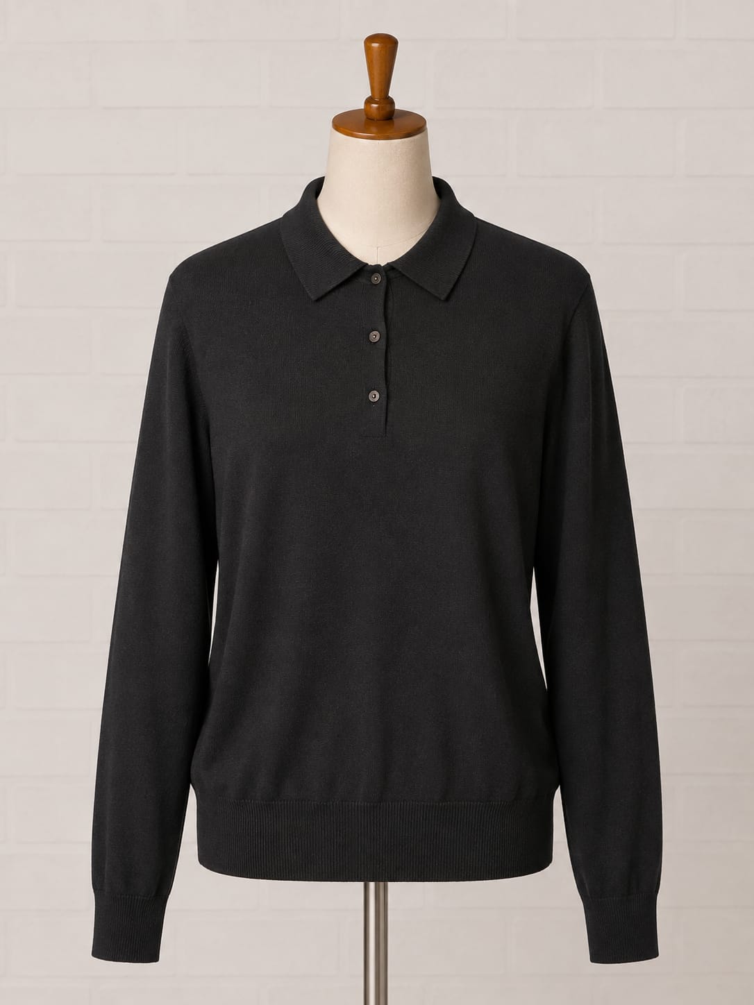 Men's Polo Jumper La Redoute Collections Black Long Sleeve 3-Button Neckline XXL Approx. 21" PTP - Very Good Condition