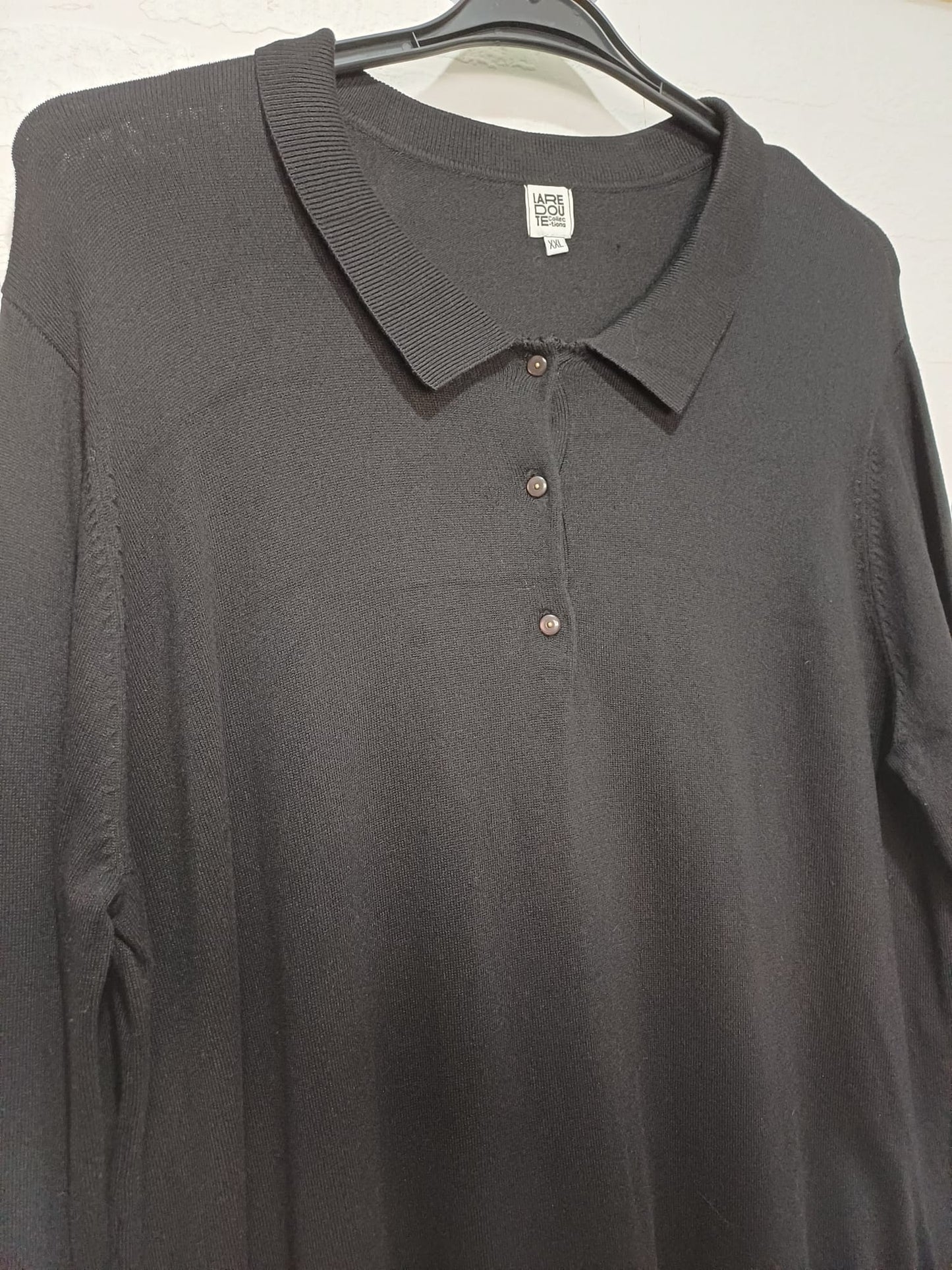 Men's Polo Jumper La Redoute Collections Black Long Sleeve 3-Button Neckline XXL Approx. 21" PTP - Very Good Condition