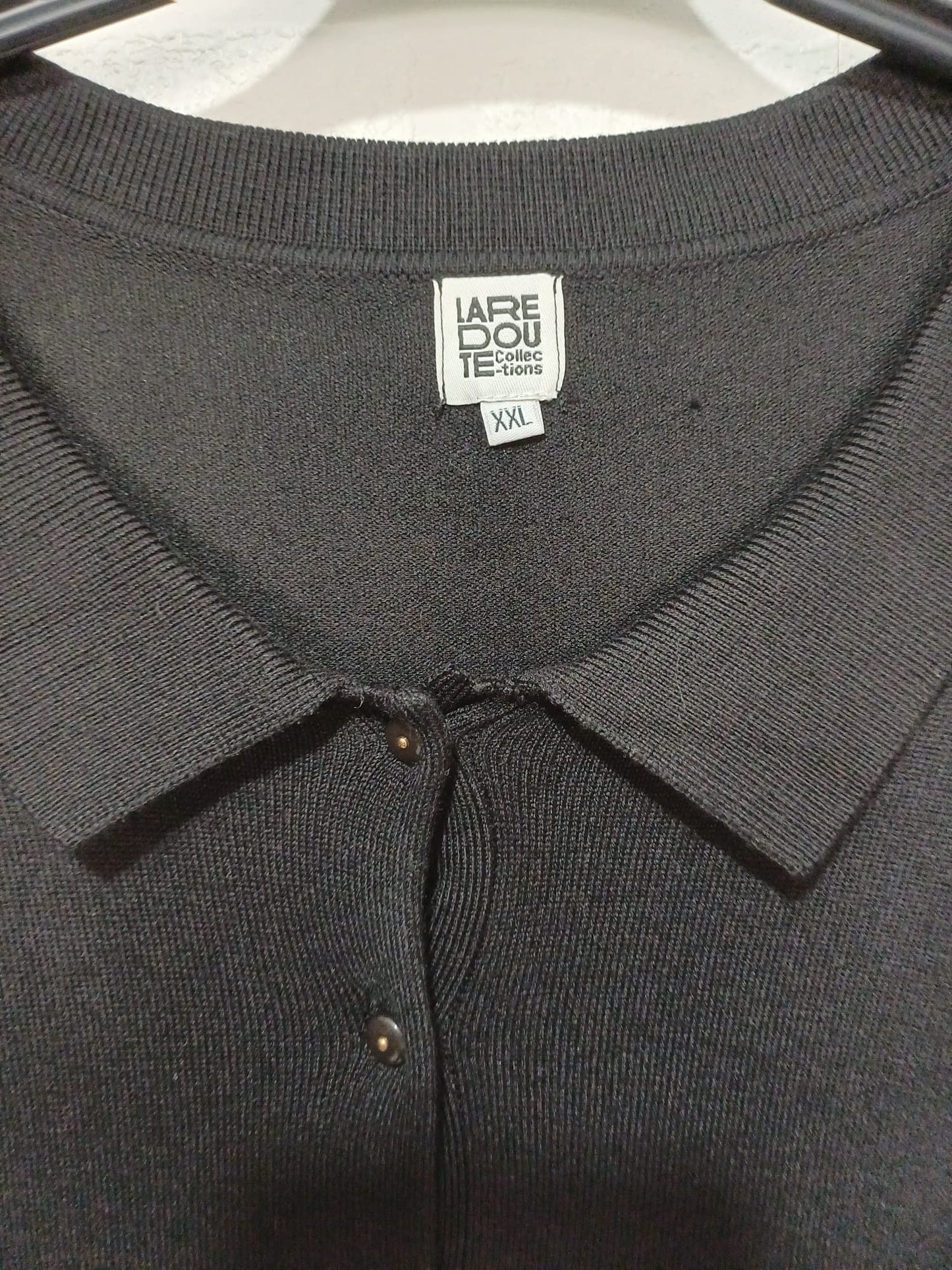 Men's Polo Jumper La Redoute Collections Black Long Sleeve 3-Button Neckline XXL Approx. 21" PTP - Very Good Condition