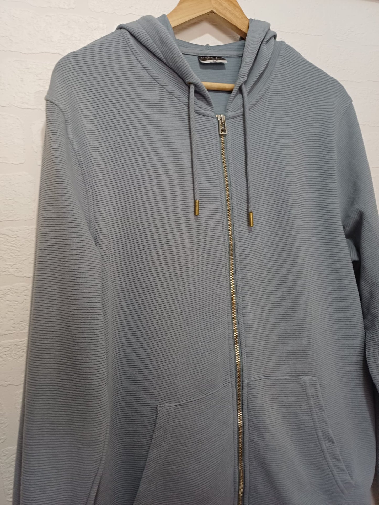 Men's Hoodie Alpha One Blue Grey Ribbed Textured Full Zip Medium Approx. 22" PTP - Good Condition
