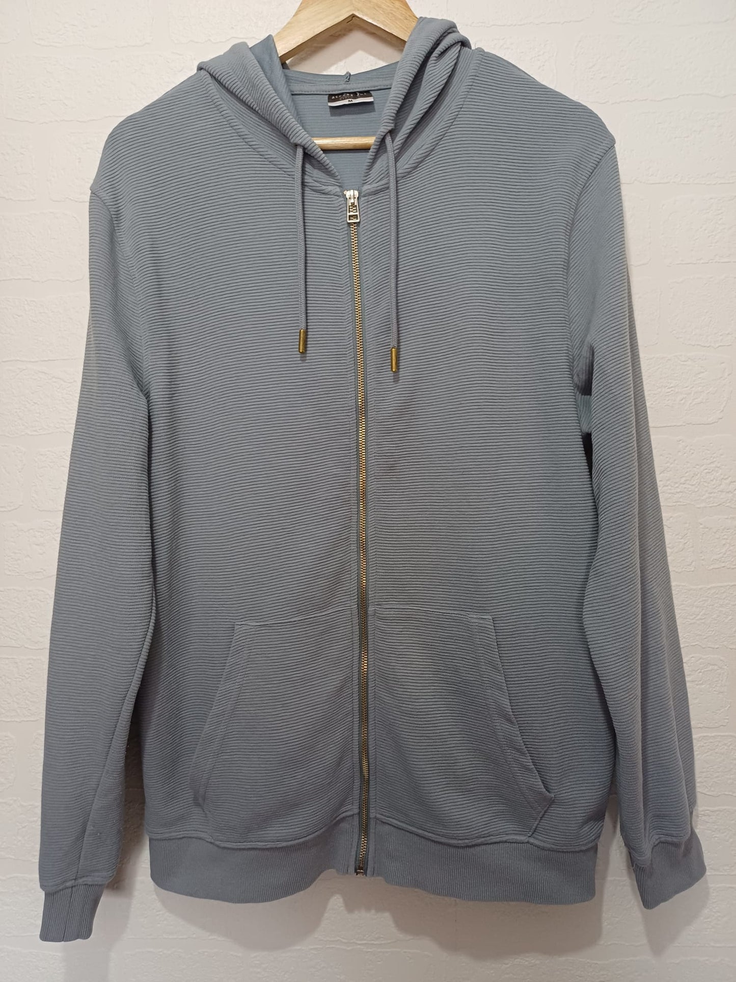 Men's Hoodie Alpha One Blue Grey Ribbed Textured Full Zip Medium Approx. 22" PTP - Good Condition
