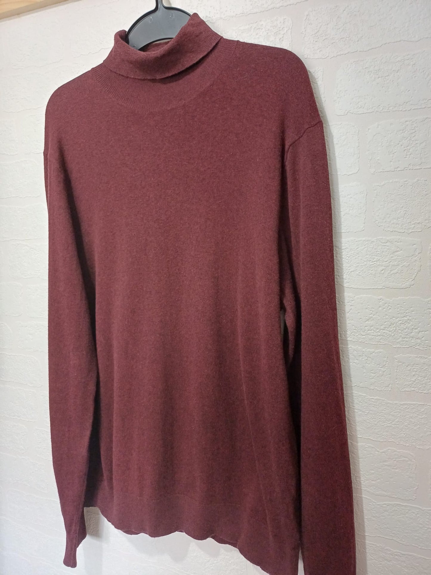 Men's Roll Neck Jumper Burton Menswear Burgundy Medium Approx. 20" PTP - Very Good Condition