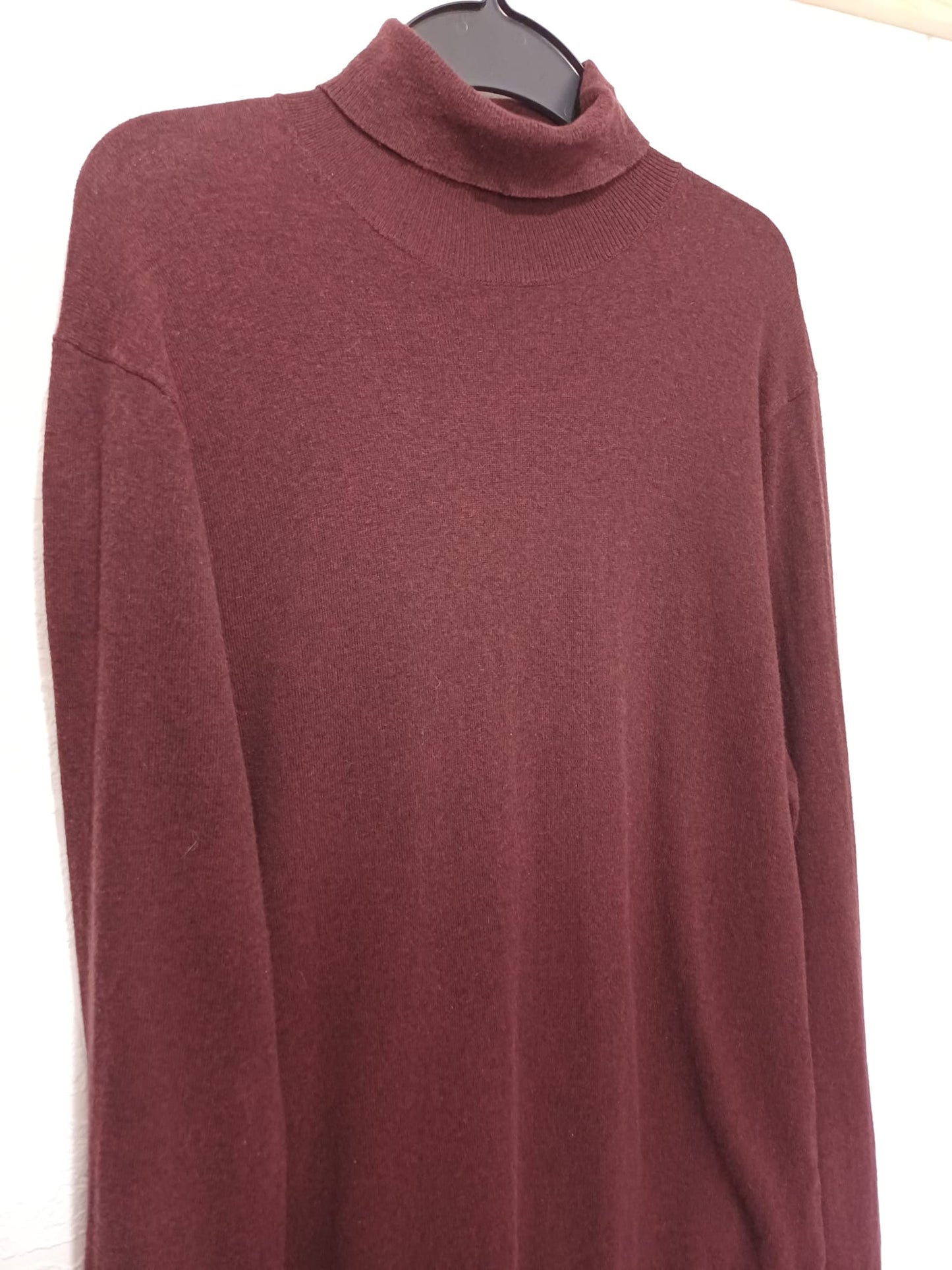 Men's Roll Neck Jumper Burton Menswear Burgundy Medium Approx. 20" PTP - Very Good Condition