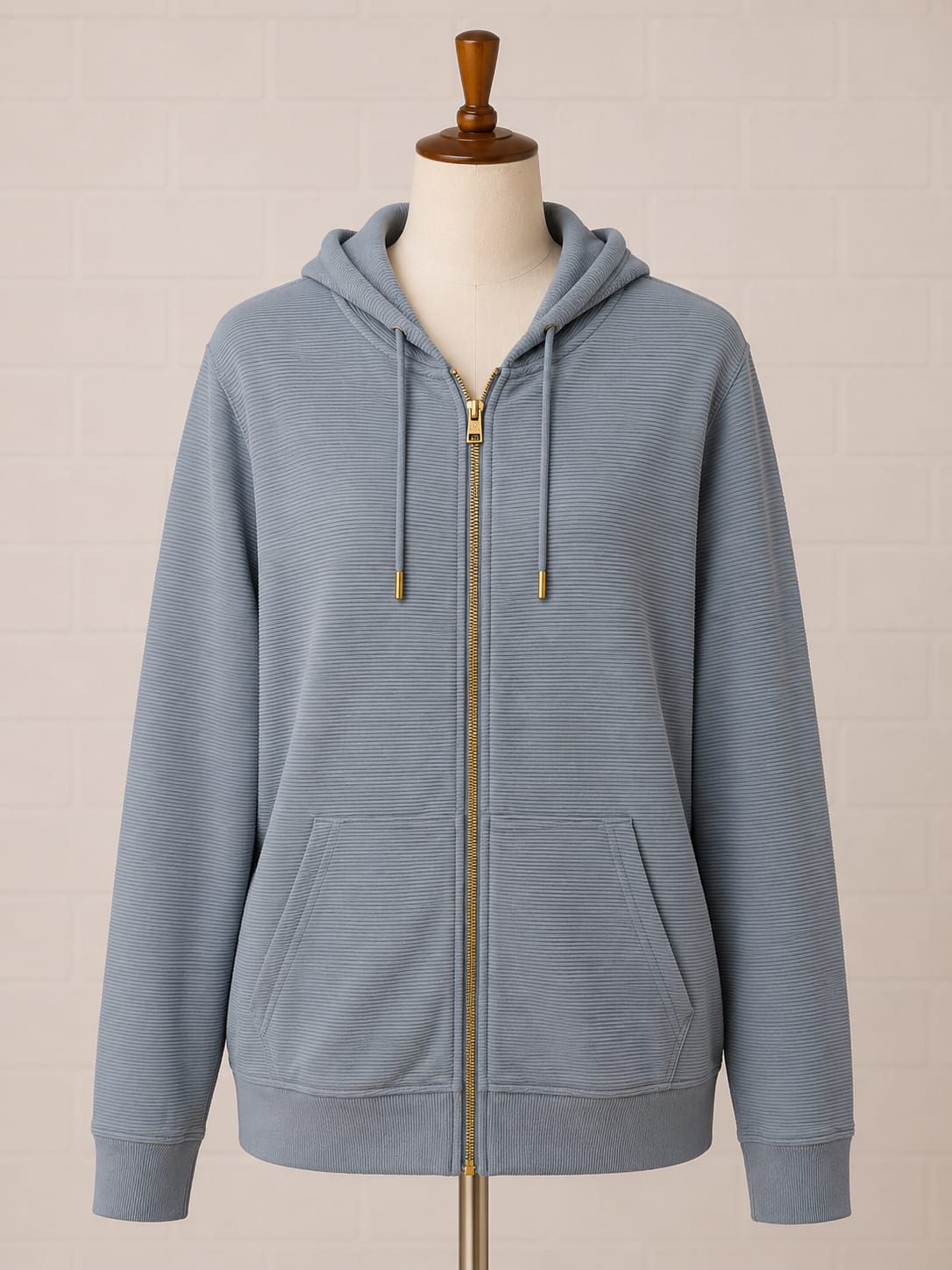 Men's Hoodie Alpha One Blue Grey Ribbed Textured Full Zip Medium Approx. 22" PTP - Good Condition