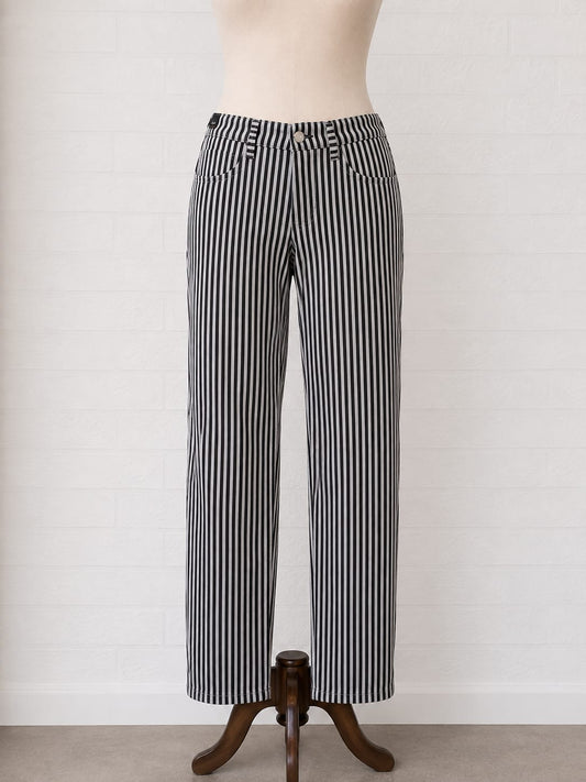 Women's Trousers Fashion Culprit Black Grey Pinstripe Straight Leg Size 14 Approx. 32" W 31" L - Brand New With Tags