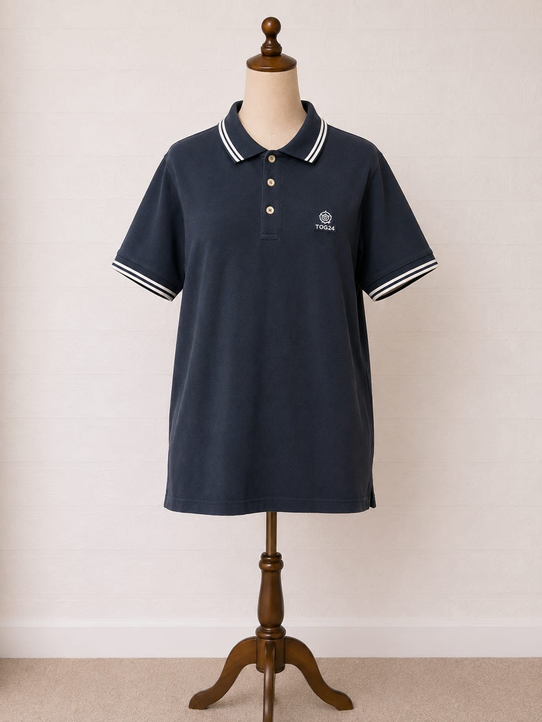 Men's Polo Shirt Tog 24 Navy Blue Collection Size M Approx. 20" PTP - Very Good Condition