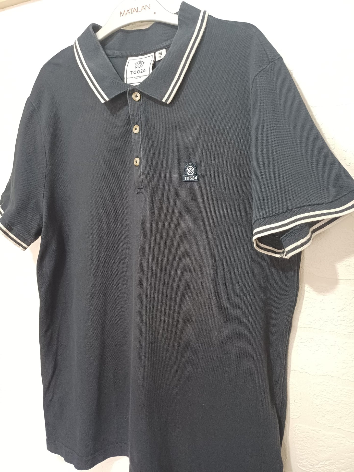 Men's Polo Shirt Tog 24 Navy Blue Collection Size M Approx. 20" PTP - Very Good Condition
