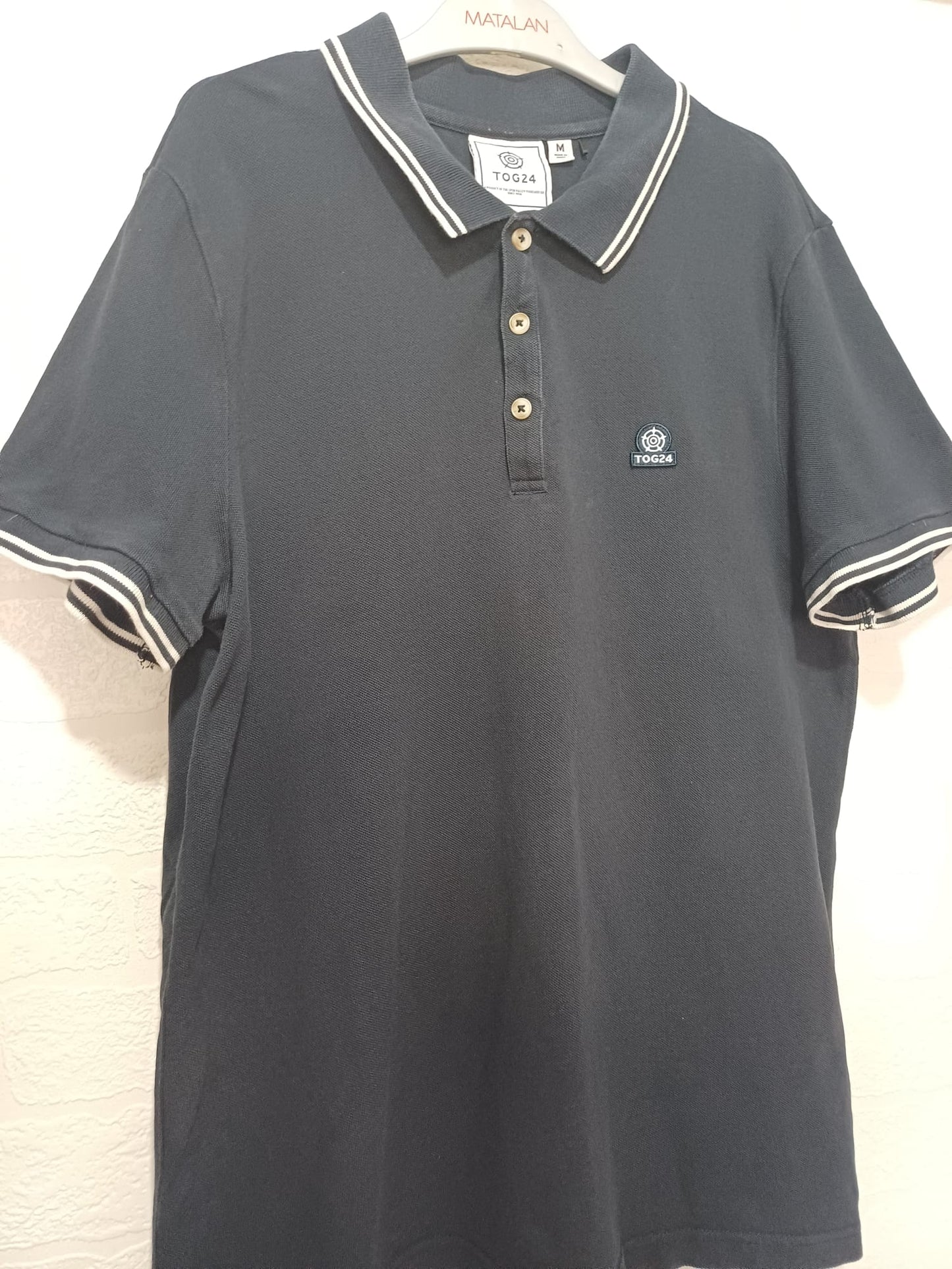 Men's Polo Shirt Tog 24 Navy Blue Collection Size M Approx. 20" PTP - Very Good Condition