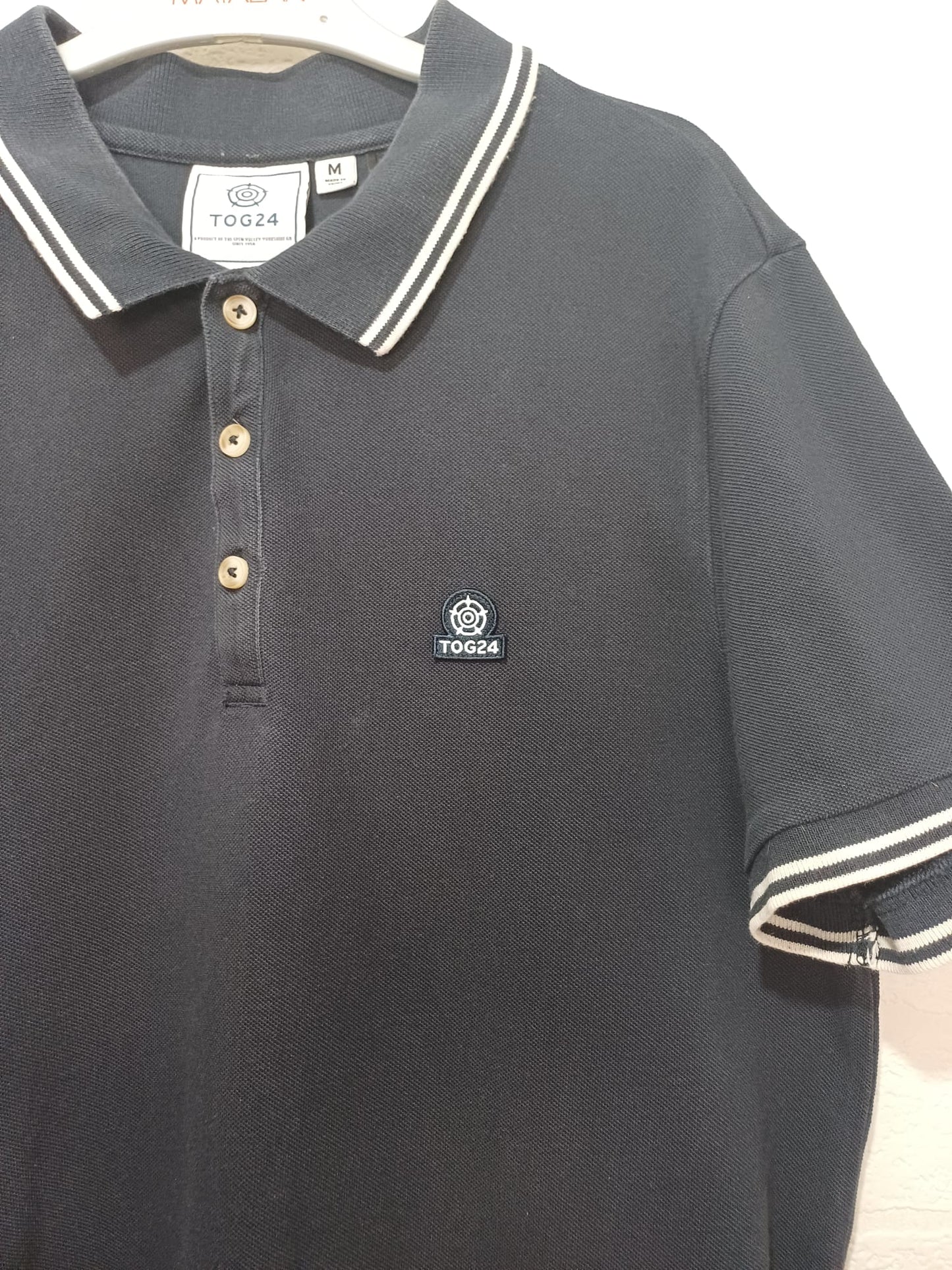 Men's Polo Shirt Tog 24 Navy Blue Collection Size M Approx. 20" PTP - Very Good Condition