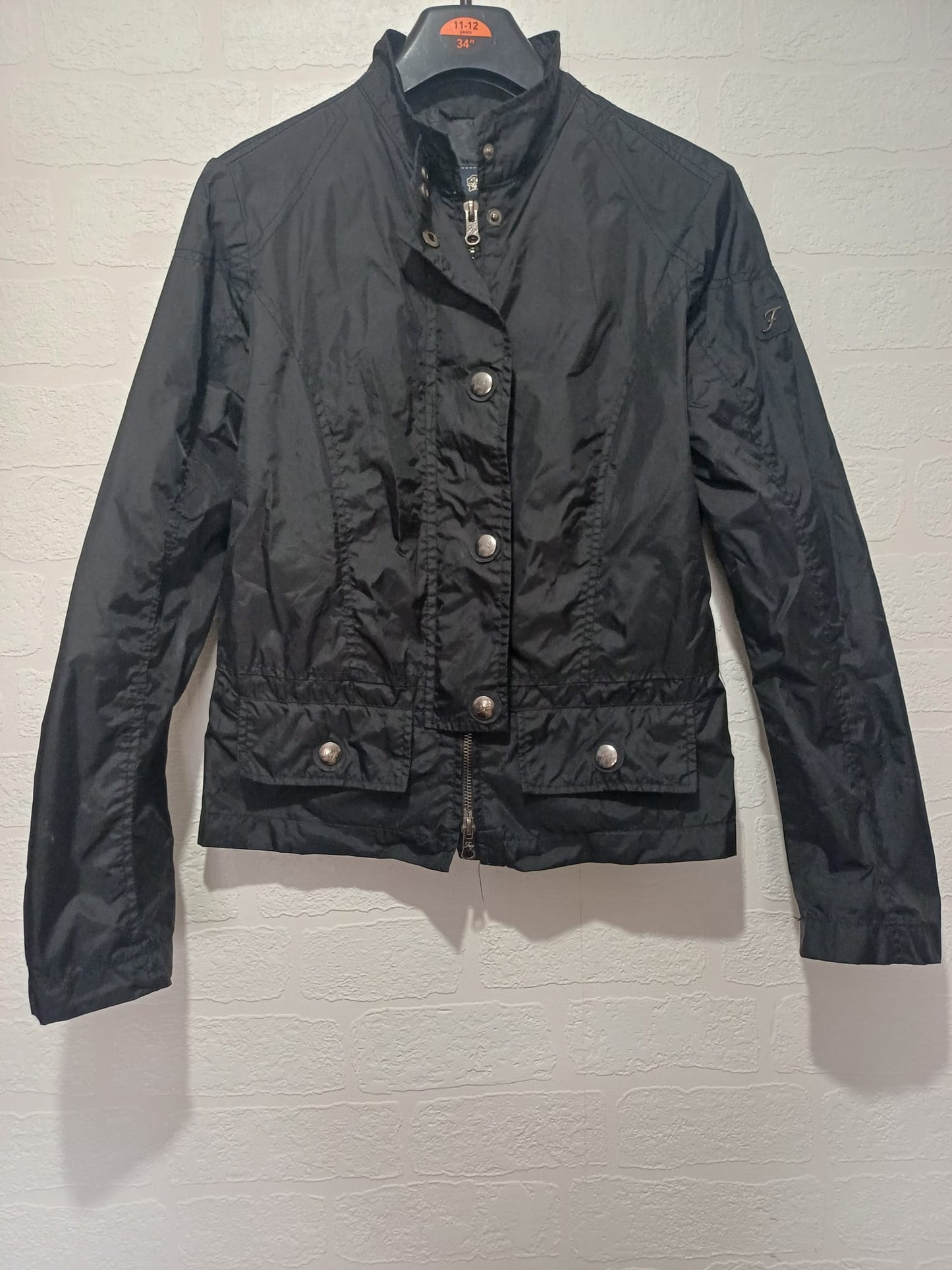 Women's Jacket Fay Black Lightweight Popper Fastening Size S Approx. 17" PTP - Good Condition