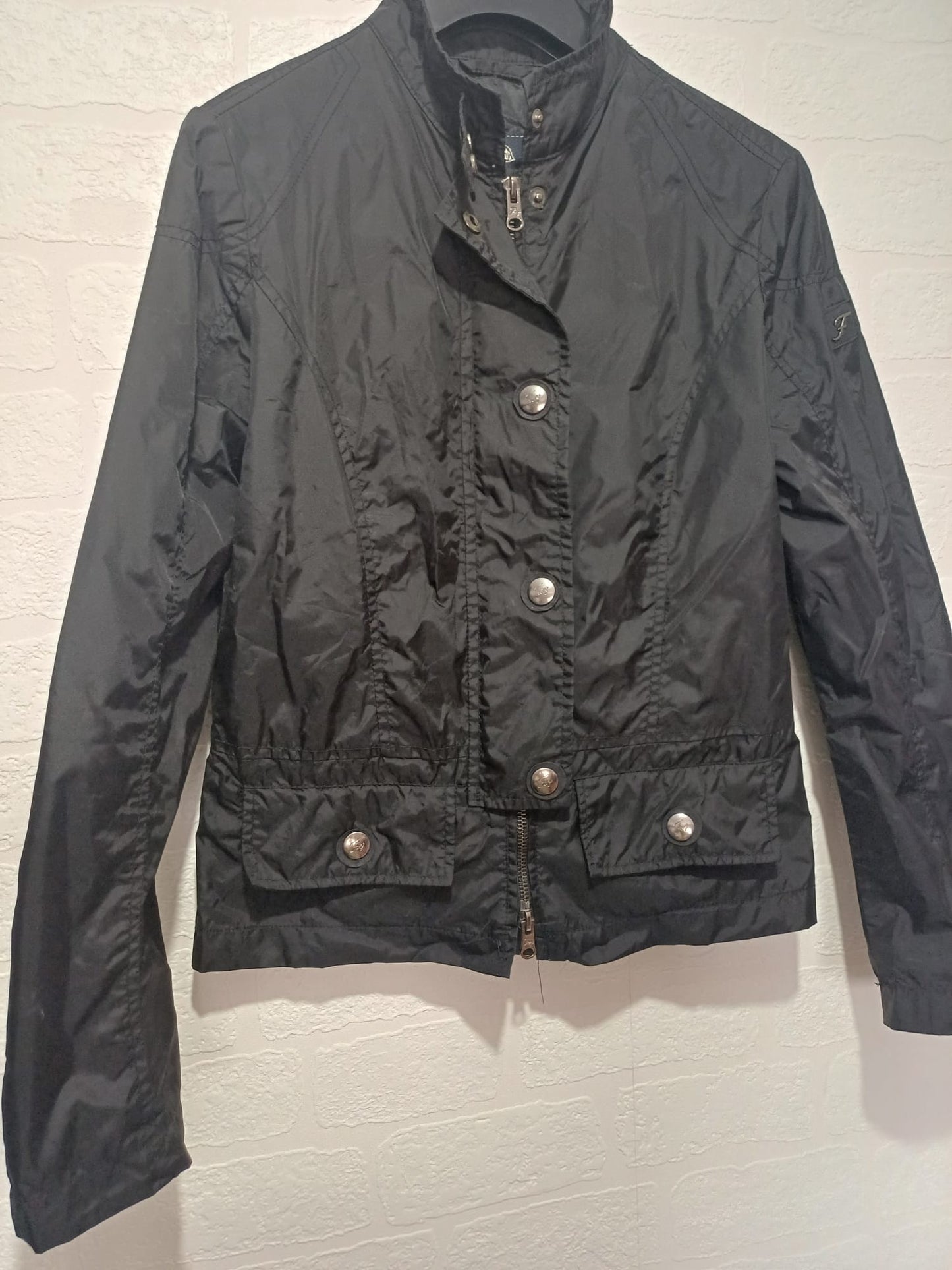 Women's Jacket Fay Black Lightweight Popper Fastening Size S Approx. 17" PTP - Good Condition