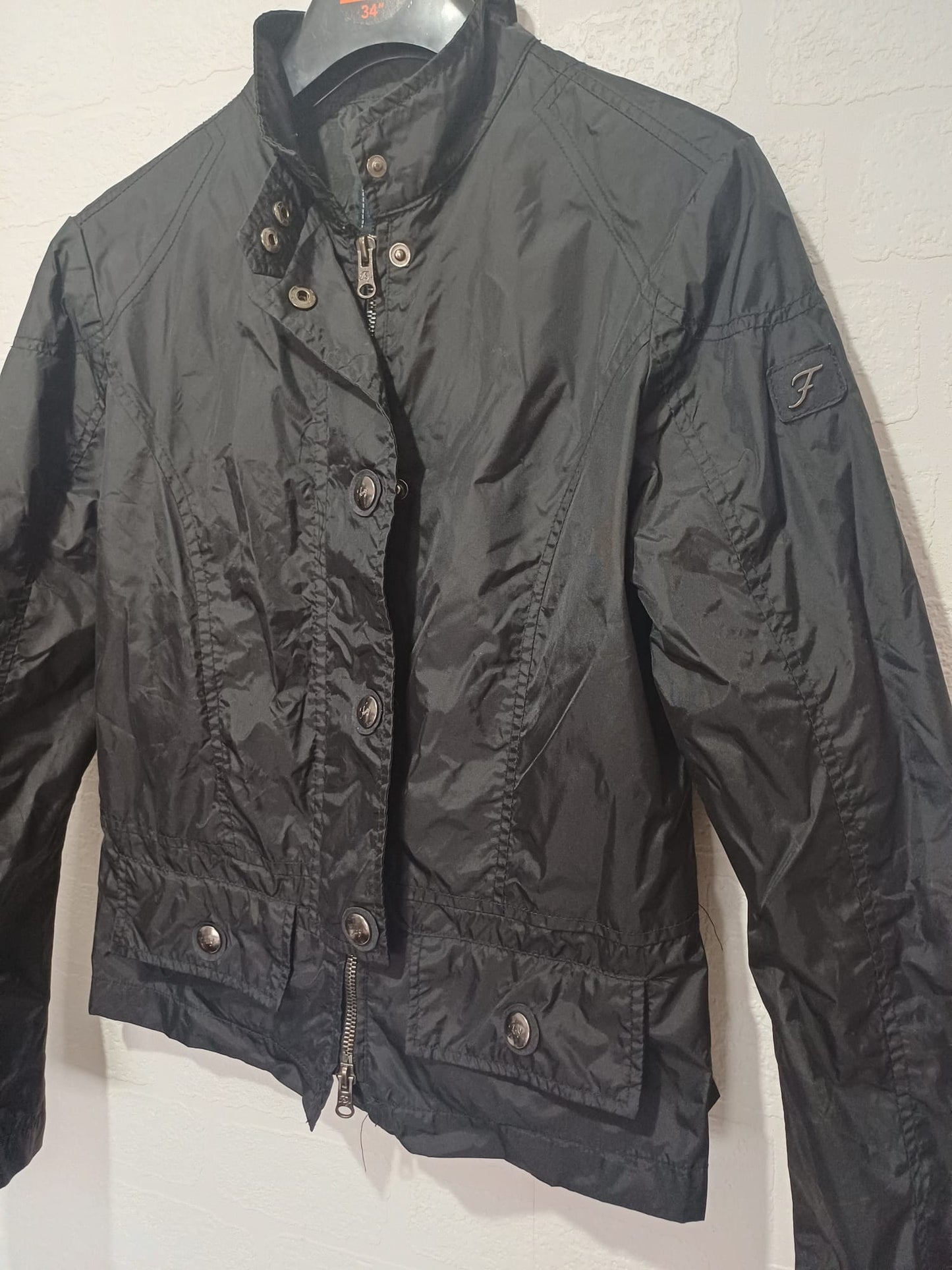 Women's Jacket Fay Black Lightweight Popper Fastening Size S Approx. 17" PTP - Good Condition