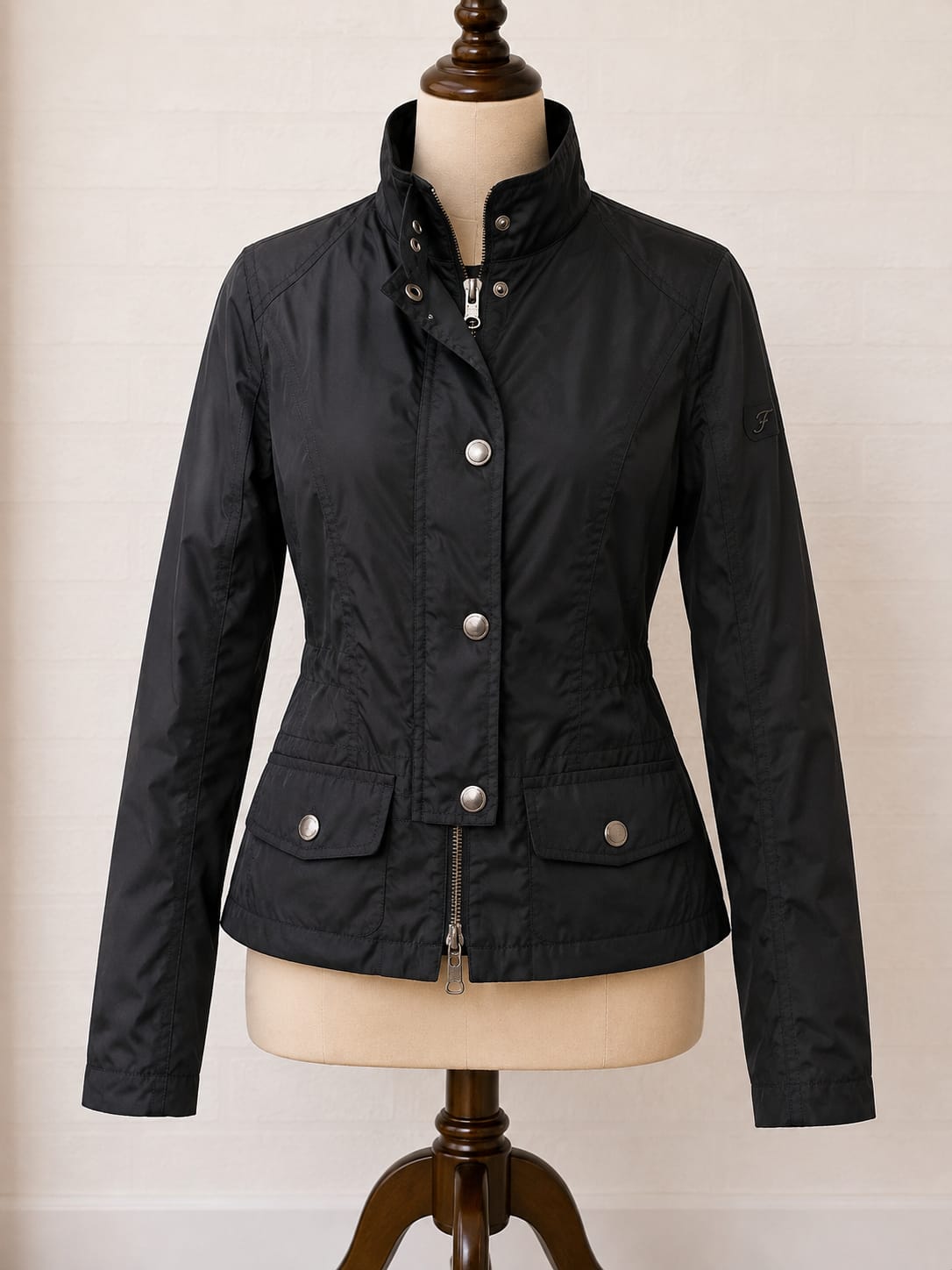 Women's Jacket Fay Black Lightweight Popper Fastening Size S Approx. 17" PTP - Good Condition